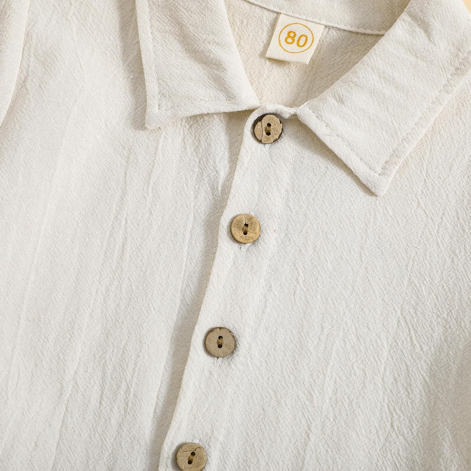 Toddler Baby Boy Linen Outfit Button Down Shirt Plain Shorts Cute Infant Newborn Photoshoot Clothes Summer 2Pcs Set - Image 4