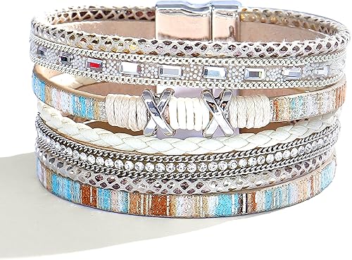 Long tiantian Pulseras de cuero para mujer, pulseras de moda para mujer, cuentas de cristal, pulseras apilables para mujer, joyería bohemia para