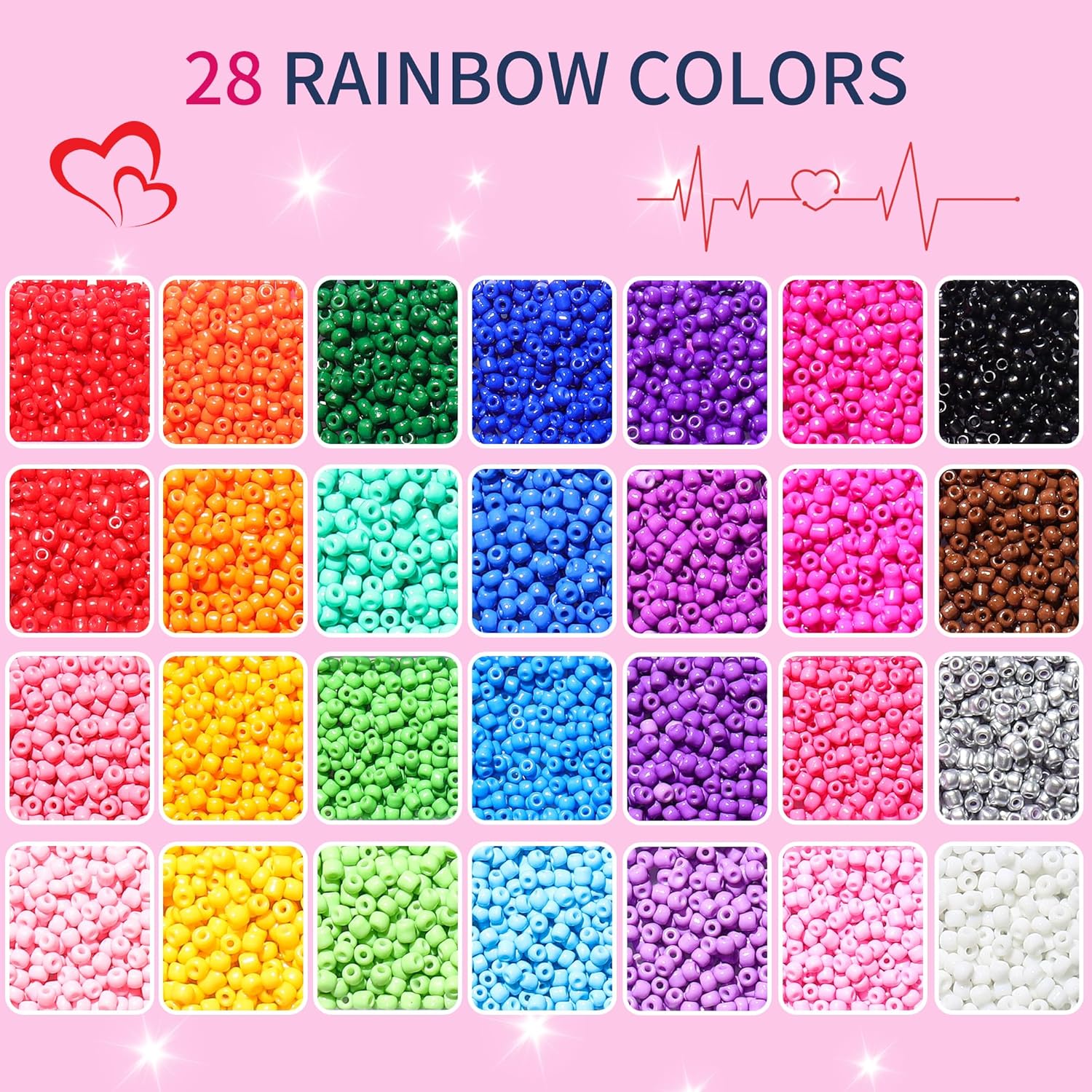 28 Colors 3mm Seed Beads, 7200PCS Glass Seed Beads Kit for Jewelry Making, Craft and Bracelet Making - Image 3
