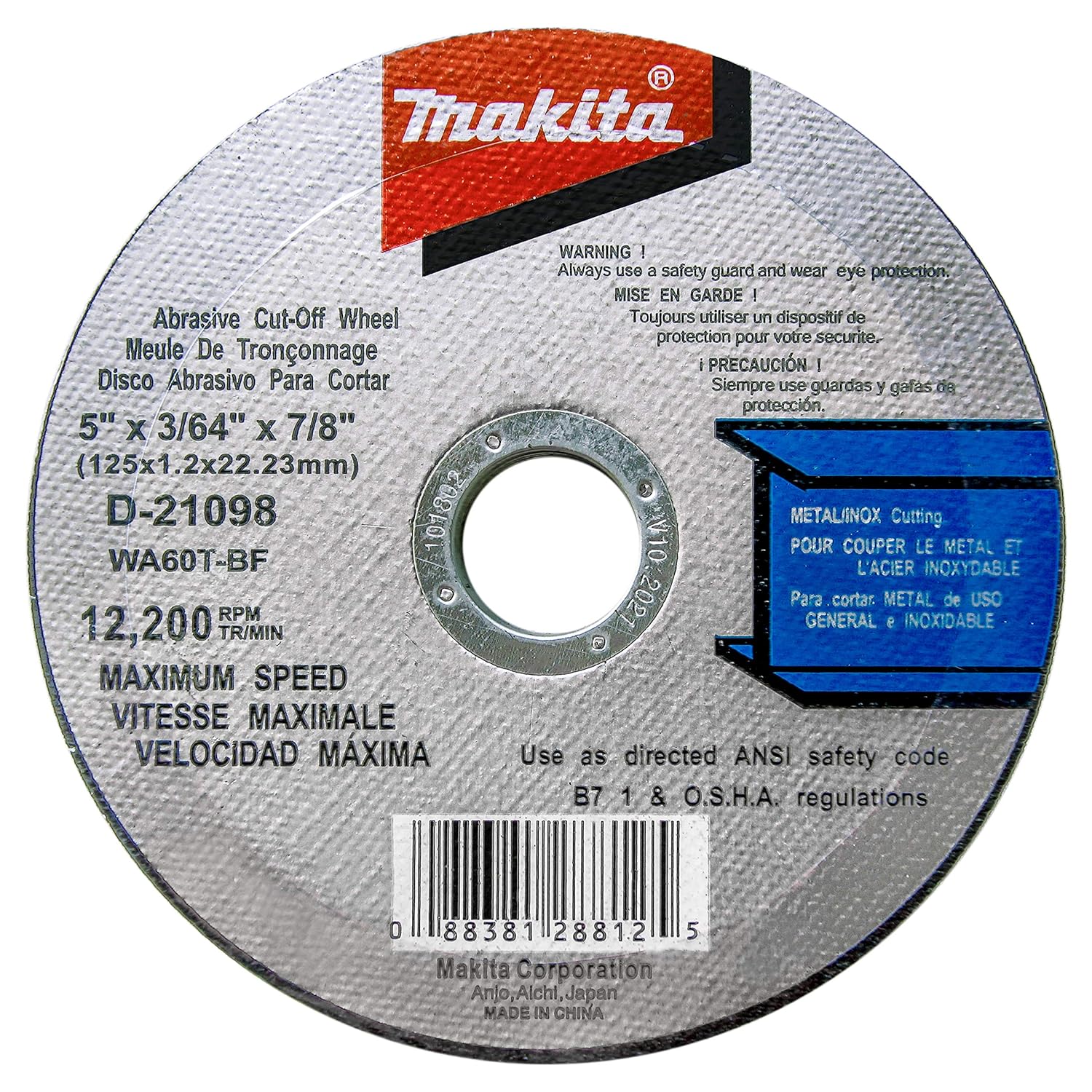 Makita [10 Pack] 5 Inch Cut Off Wheels for Metal & Stainless Steel | 5” x 3/64” x 7/8” Thin Angle Grinder Cutting Discs for Rebar, Pipe, Sheet Metal, Galvanized Steel | INOX Rated