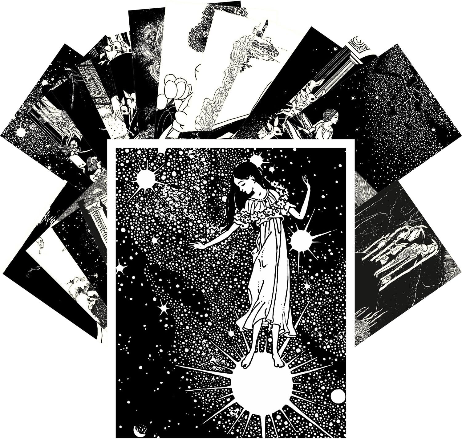 PIXILUV Vintage PostCards 24 pcs Fairy and Fantasy Vintage Book Engraving Illustration