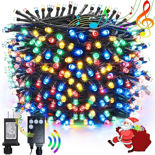 Toodour Luces LED de Navidad para exteriores, 131 pies, 350 luces LED para interiores con música, sensor de movimiento, luz multicolor para árbol de