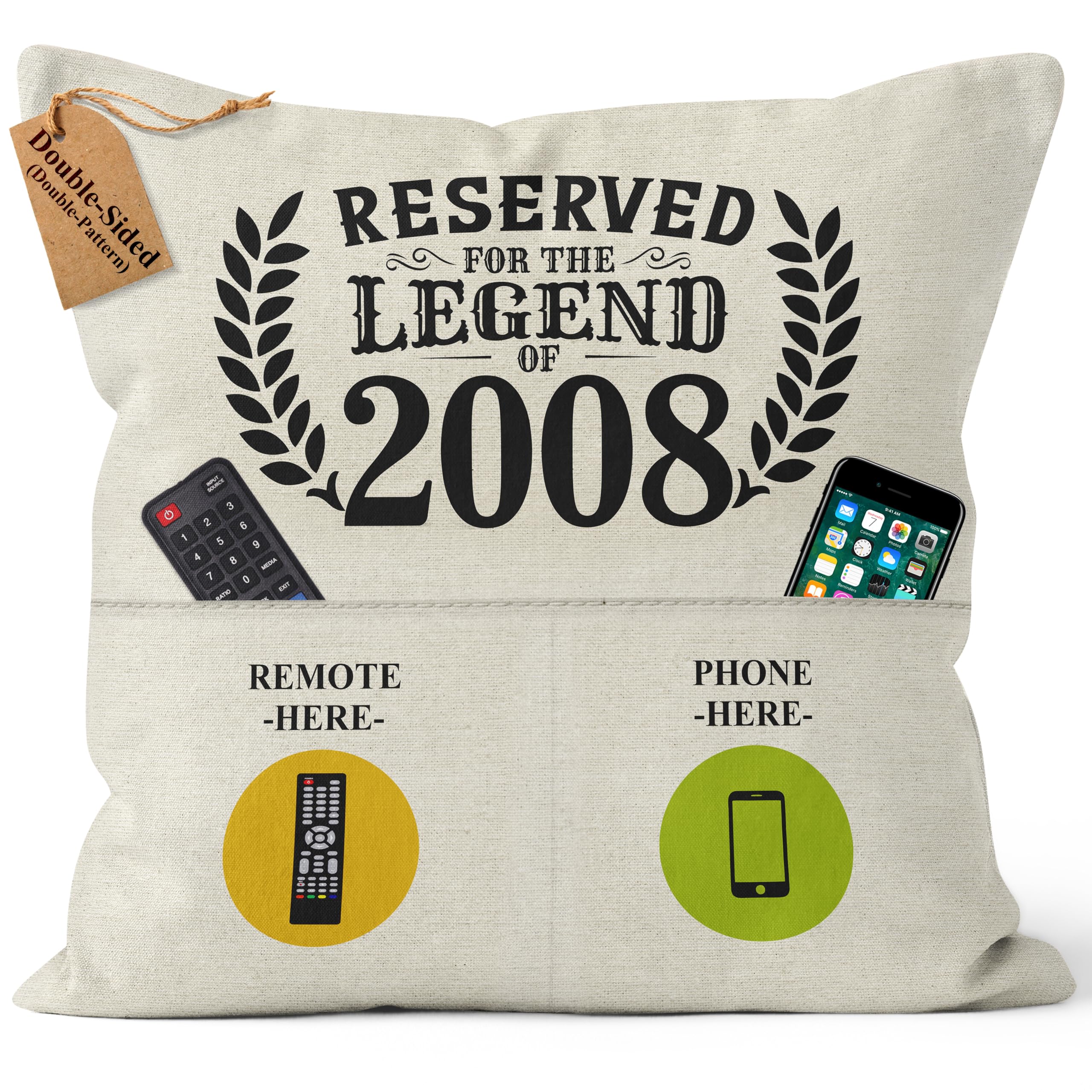CROWNLY® 2008 18th Birthday Gifts for Men Personalised Gifts 18th Birthday Decorations Cushion Covers Daughter Boys Presents Boyfriend Girlfriend Friend Sister Gift