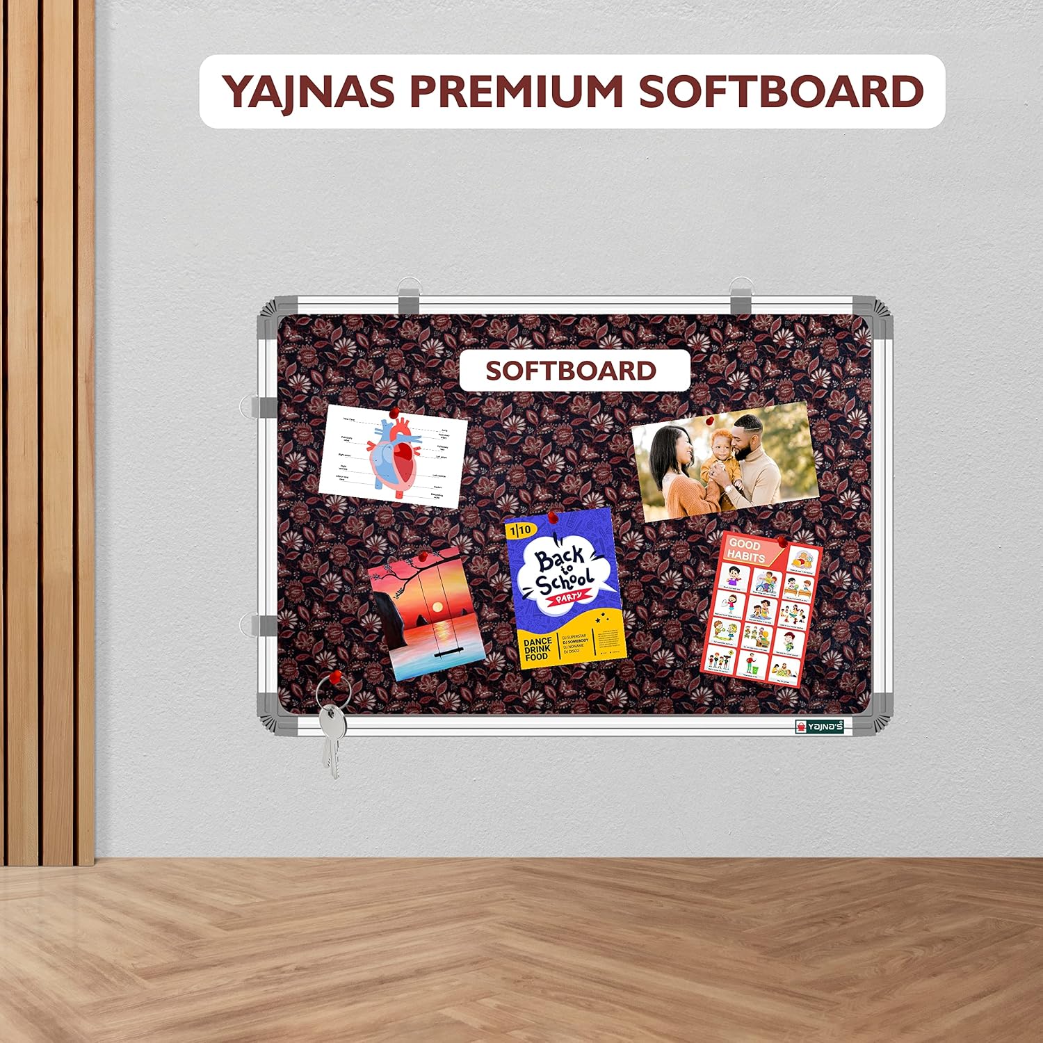 YAJNAS® 16x23 inch Premium Material Rosy Red Designed Notice Board/ Soft Board/ Bulletin Board/ Pin-up Display Board for Study Room, Office, School & Home Use