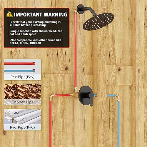 Miniatura 5 de Grifo de ducha, juego de grifo de ducha negro mate, sistema de ducha de lluvia para baño con cabezal de ducha de 6 pulgadas, kit de molduras de