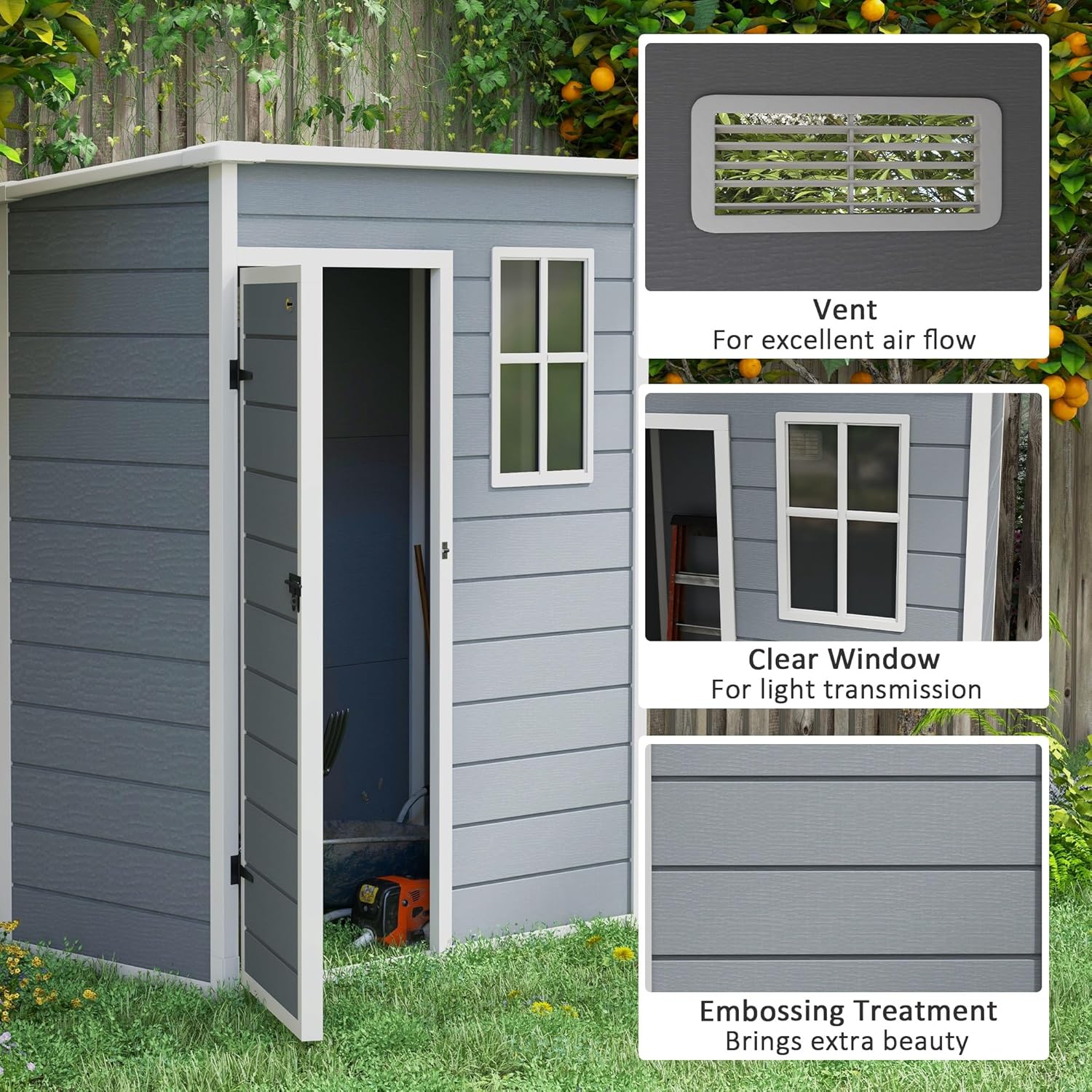 Outsunny 5 x 3 Resin Outdoor Storage Shed with Floor, Garden Shed with Lockable Door, Window and Vent, Plastic Utility Tool Shed for Backyard, Patio, Lawn, Gray Outsunny 5 x 3 Resin Outdoor Storage Shed with Floor, Garden Shed with Lockable Door, Window and Vent, Plastic Utility Tool Shed for Backyard, Patio, Lawn, Gray