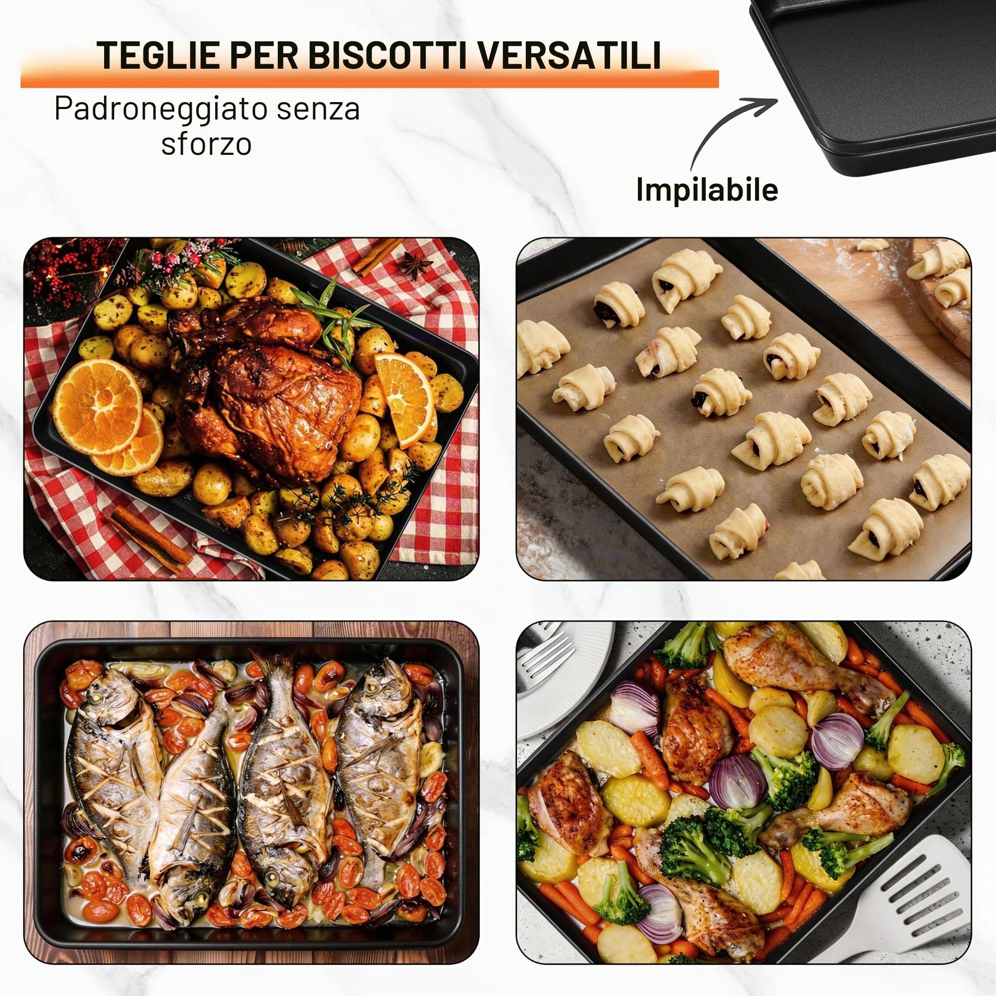 HaWare Teglia da forno antiaderente, grande set di 3, 40 x 30 x 2,5 cm, in acciaio al carbonio, per cuocere/cucinare/servire, resistente e atossica, resistente alla ruggine e facile da pulire, colore