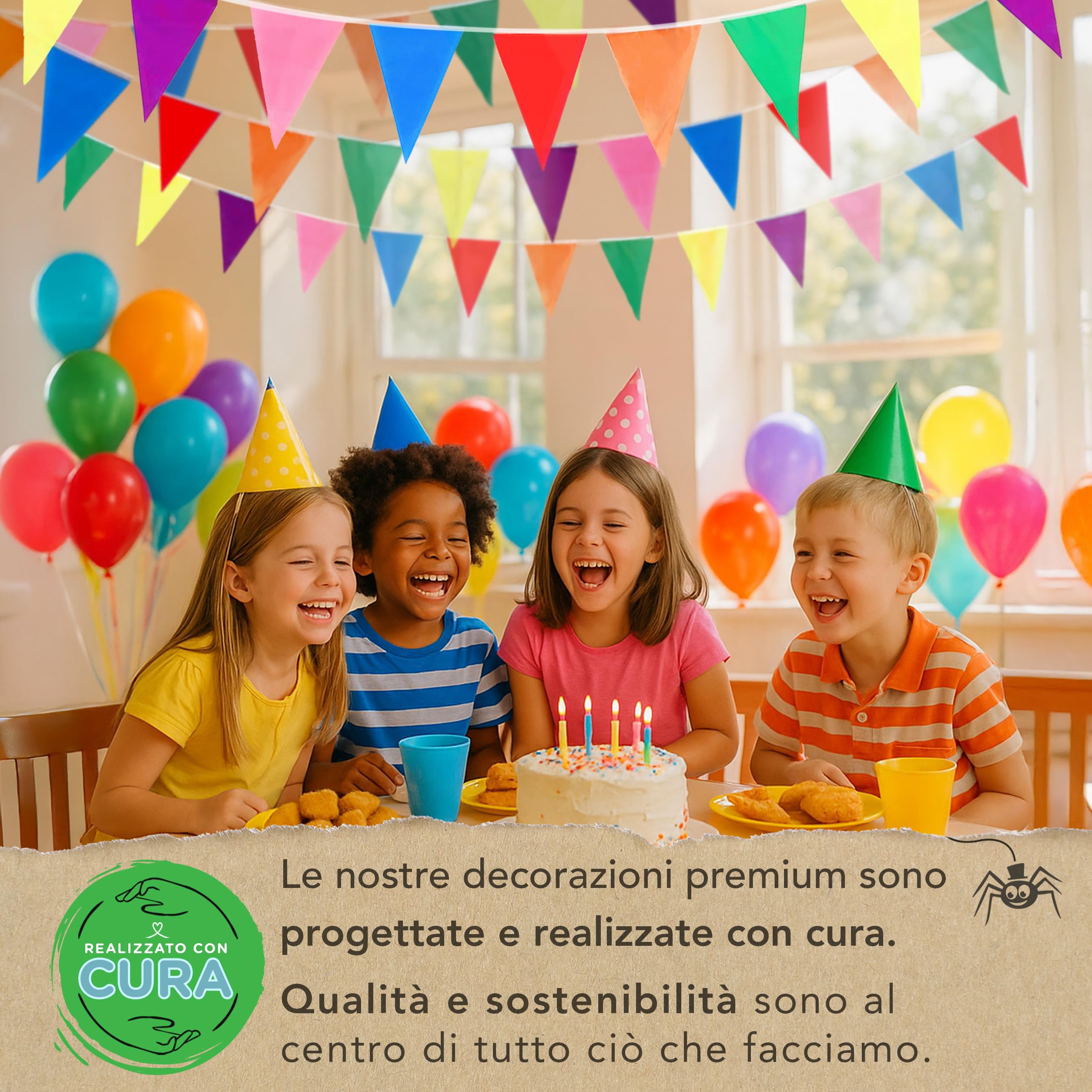Festoni Compleanno in Poliestere Riutilizzabili – Bandierine Arcobaleno Resistenti per Interno ed Esterno, Decorazioni Festa Impermeabili Striscione, Confezione da 4, 56m (168 Bandiere)