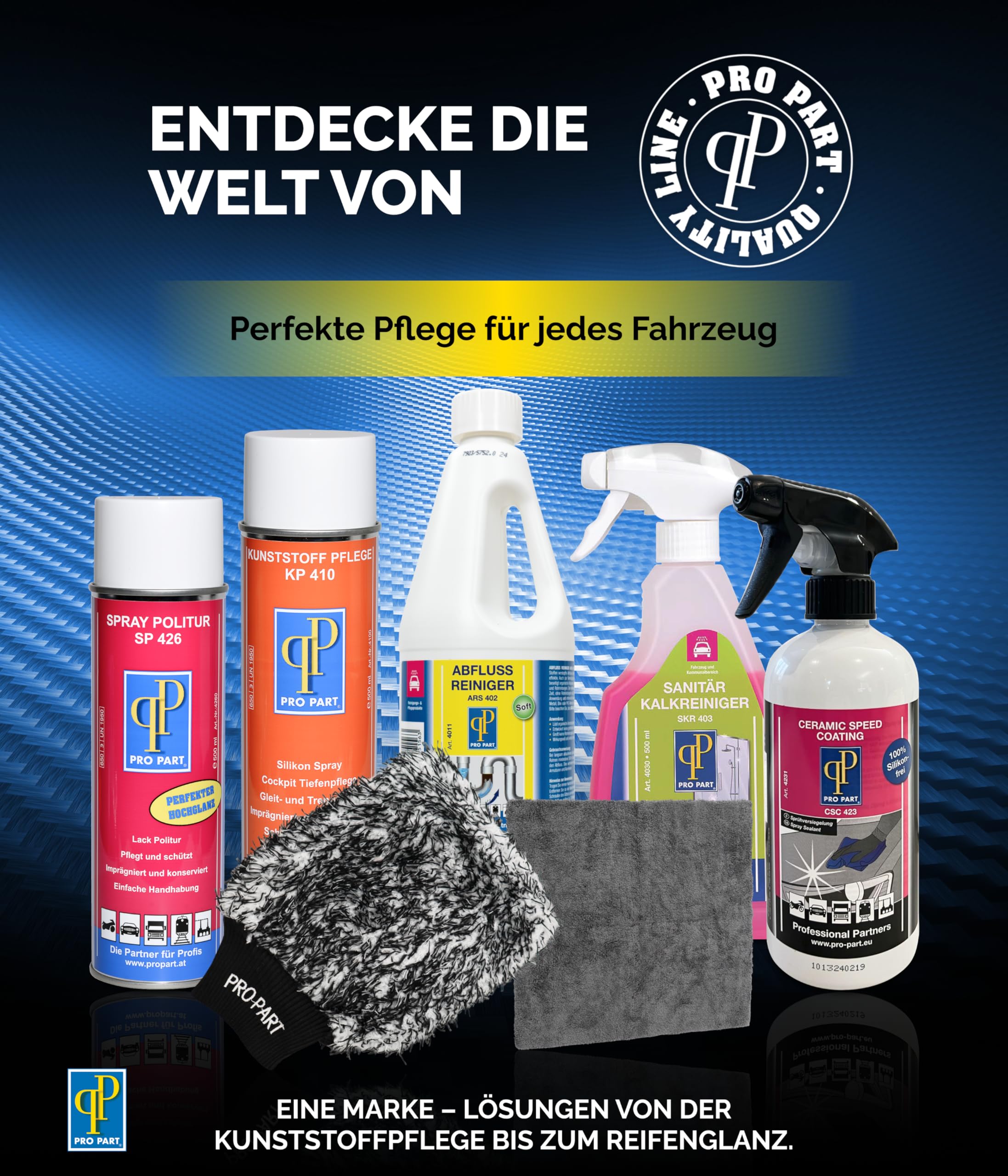Pro Part® Kunststoffpflege KP 410 – 3 x 500 ml – Autopflege für Kunststoff & Gummi, extremer UV-Schutz, hoher Silikonanteil, schützt vor Verschleiß & Verfärbung, frischt Kunststoff auf, Made in EU