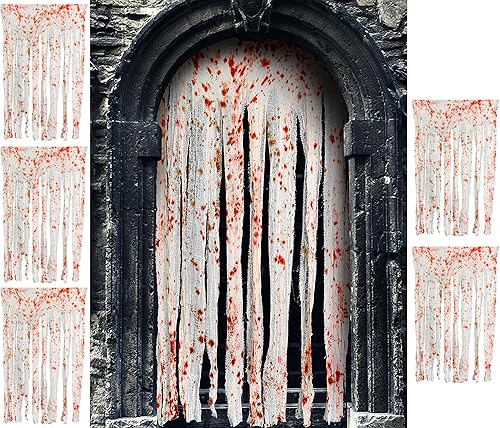 Miniatura 8 de Cortina de puerta de Halloween con impresiones de manos sangrientas, cortina de puerta sangrienta de 65 x 39 pulgadas, tela espeluznante de