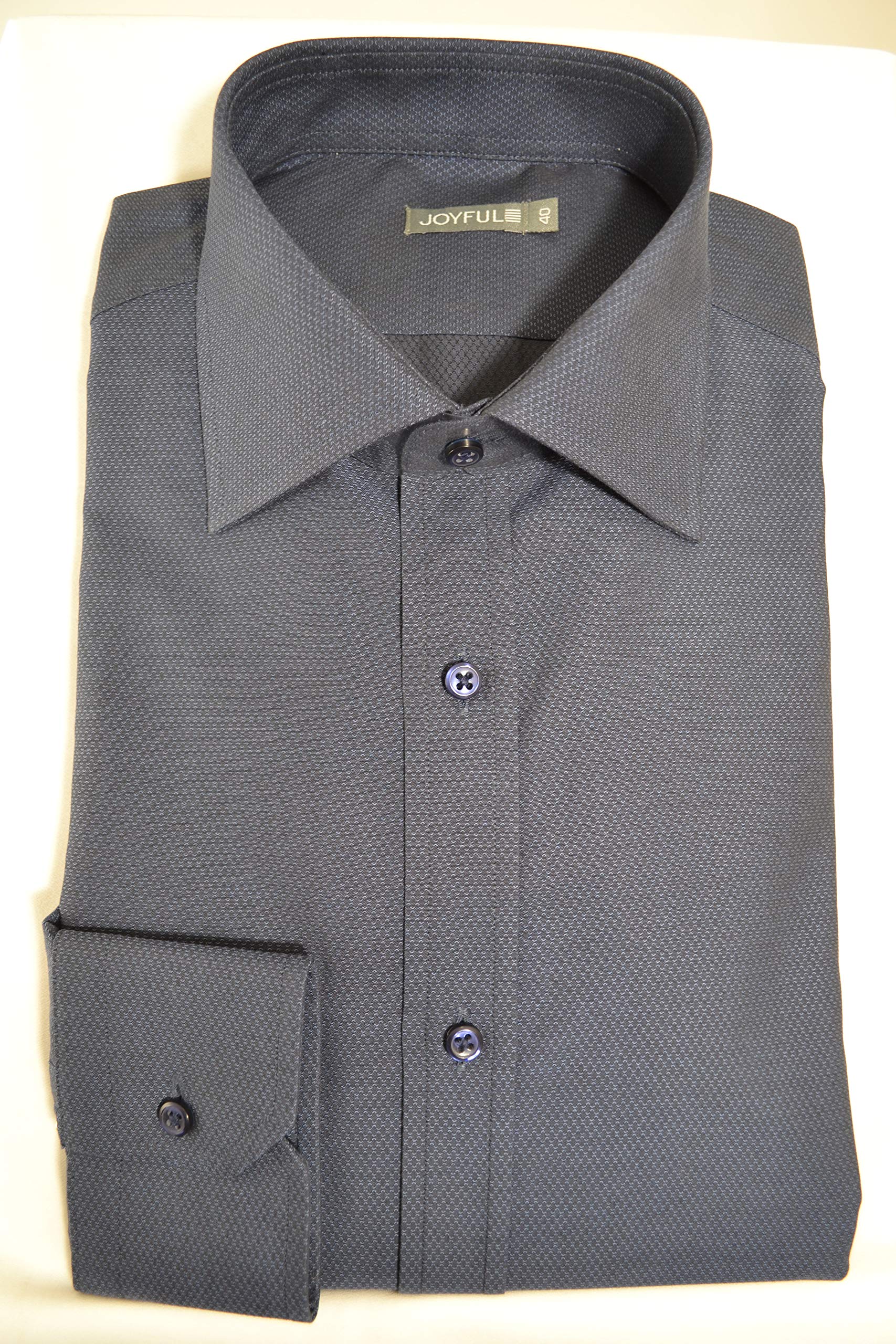 Joyful J24 Camicia Uomo 100% Cotone Regular Fit Dobby Blu Manica Lunga