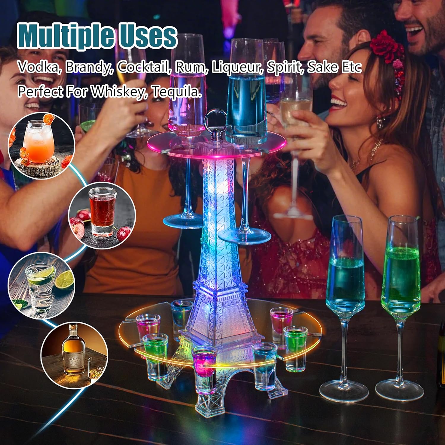 LED Shot Glass Tray Holder 3 Tier Eiffel Tower Coctail Tree Display Tray With LED Lights Rechargeable 2400mAh Acrylic18 Holes Full Color Changing Bar Acrylic Shot Glasses Stand Holders Wine Glass Cup Serving Tray Cups Organizer Shot Glass Display Bar Accessories for Home Party Bar Nightclub