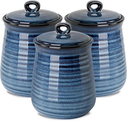 HASENSE Juego de 3 recipientes de cocina con tapa hermética para encimera, de cerámica de 25 onzas, recipientes de almacenamiento de alimentos