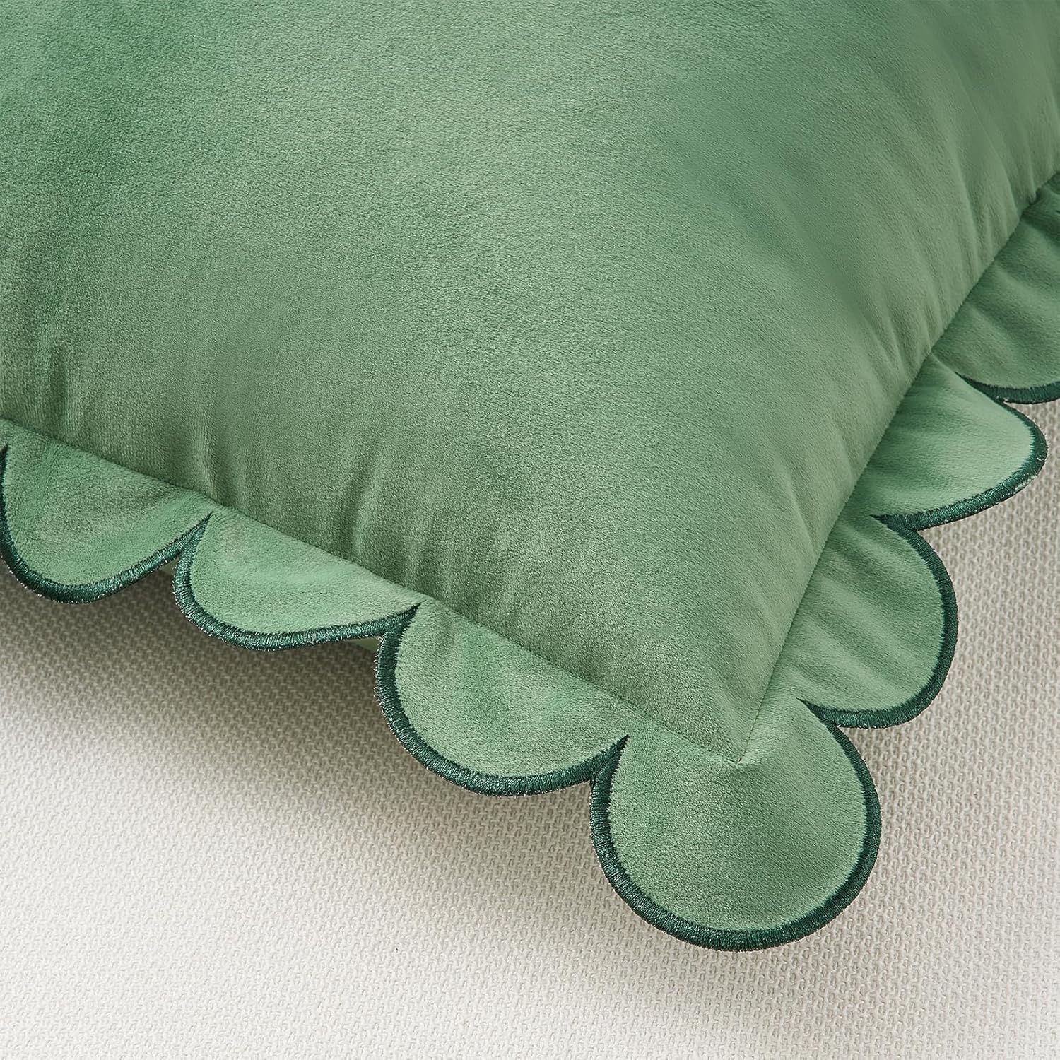 MONDAY MOOSE Decorative Throw Pillow Covers Cushion Cases, Set of 2 Soft Velvet Scalloped Round Edge Designs, Mix and Match for Home Decor, Pillow Inserts Not Included (20x20 inch, Light Green)