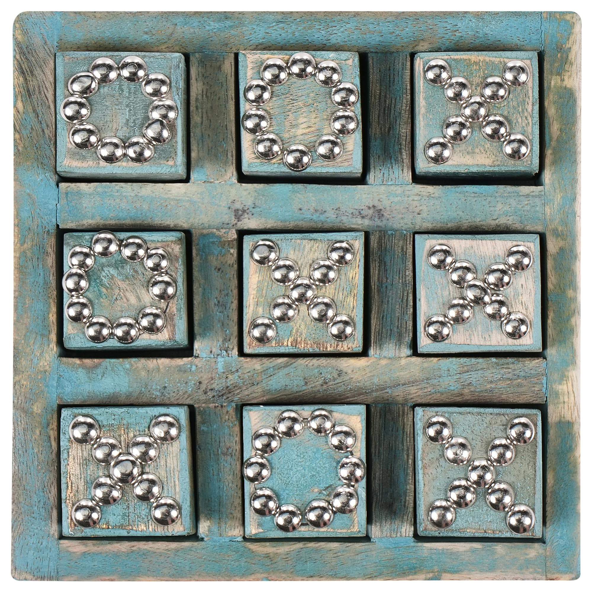 Beliani Jeu de Morpion en Bois de Manguier Accessoire Décoratif Bleu Kina