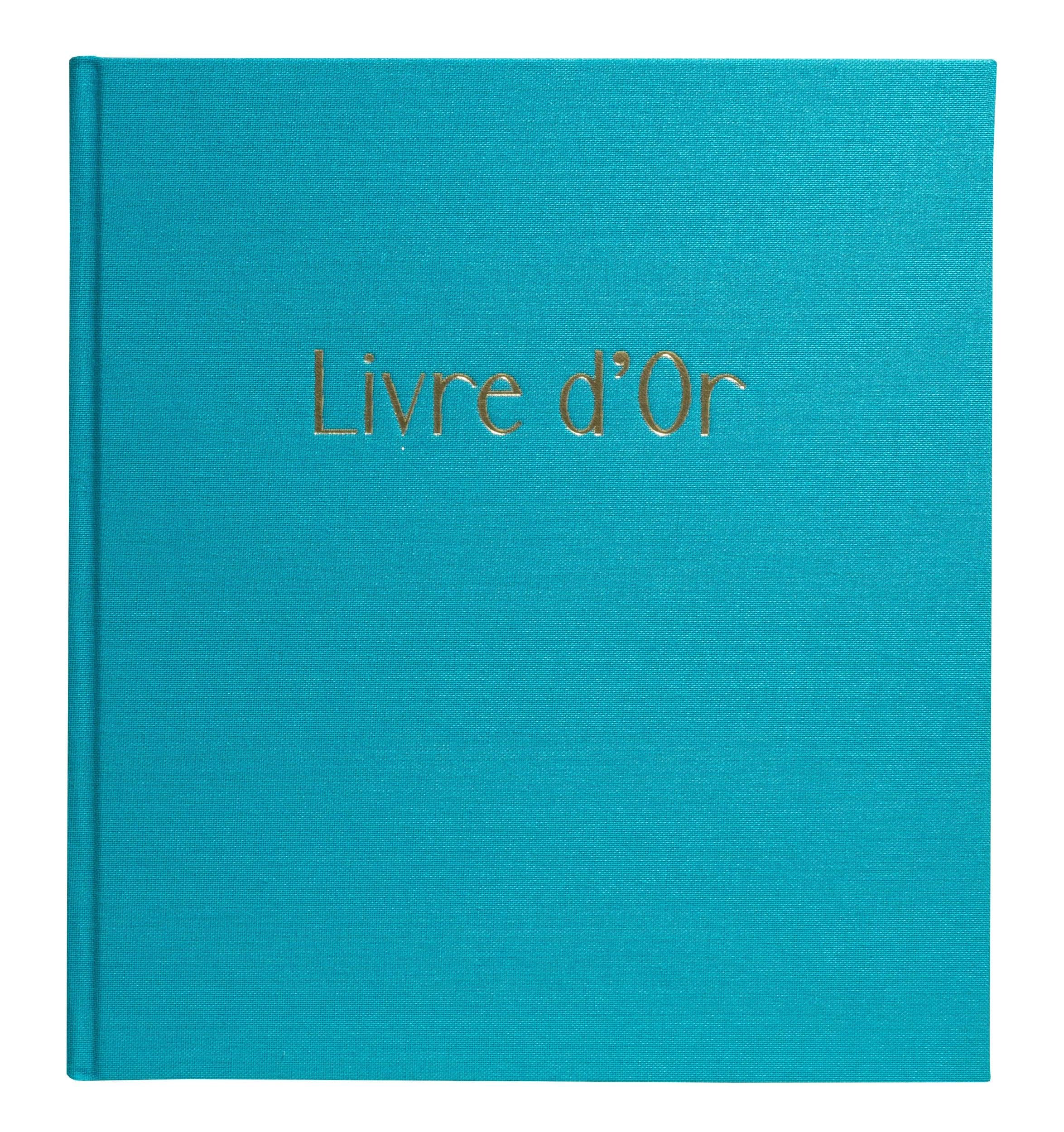 EXACOMPTA - 47788E - 1 POP'N CO Guest Book - Compact Format 21 x 19 cm - Gold Spine and Marking with Guestbook Inscription - 140 Plain White Pages - Cyan Colour