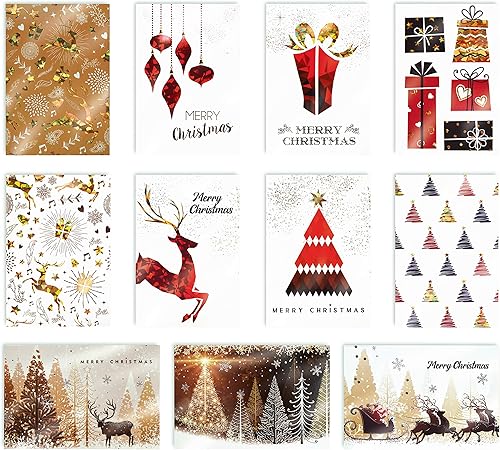 Better Office Products - Tarjetas de felicitación navideñas con lámina dorada y metálica, 100 unidades, 4 x 6 pulgadas, 11 diseños surtidos con