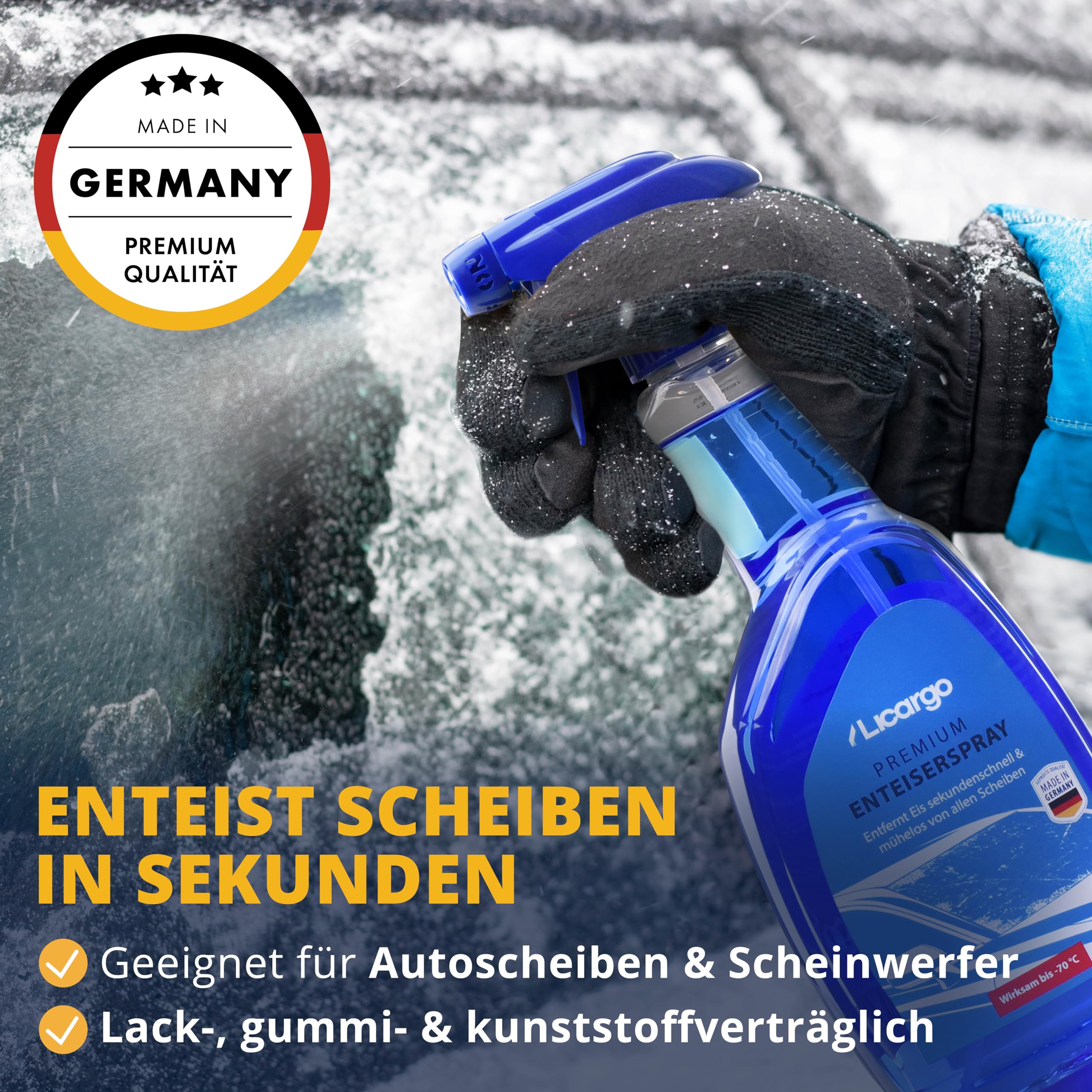 LICARGO 12x Enteiserspray Auto 750ml - entfernt Eis sekundenschnell & mühelos - Scheibenenteiser Spray Auto bis -70°C - effektiver Scheiben Enteiser, Eisspray für Autoscheiben Entfroster