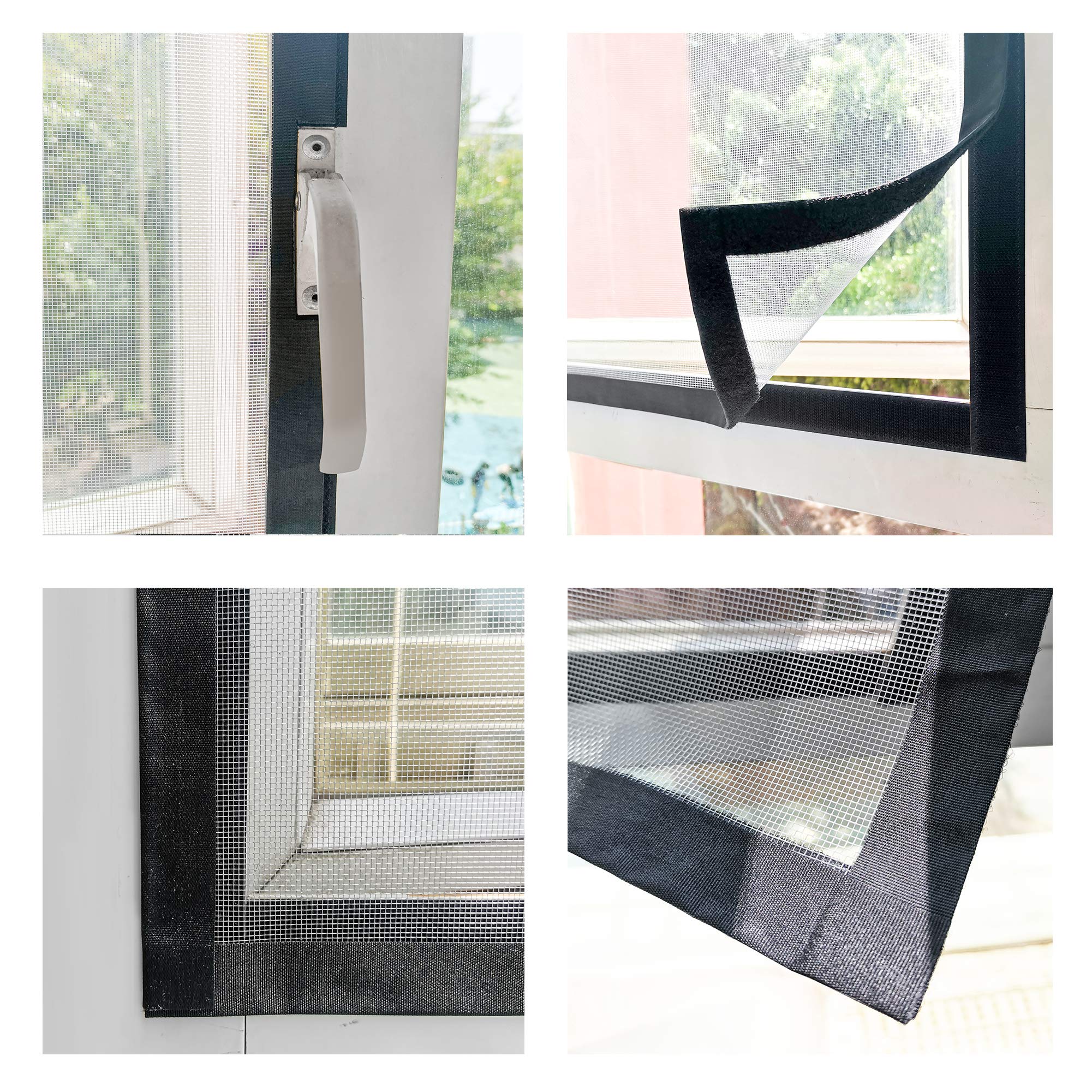 Window Screen with Black Upgraded Hook and Loop Adhesive Edging Frame