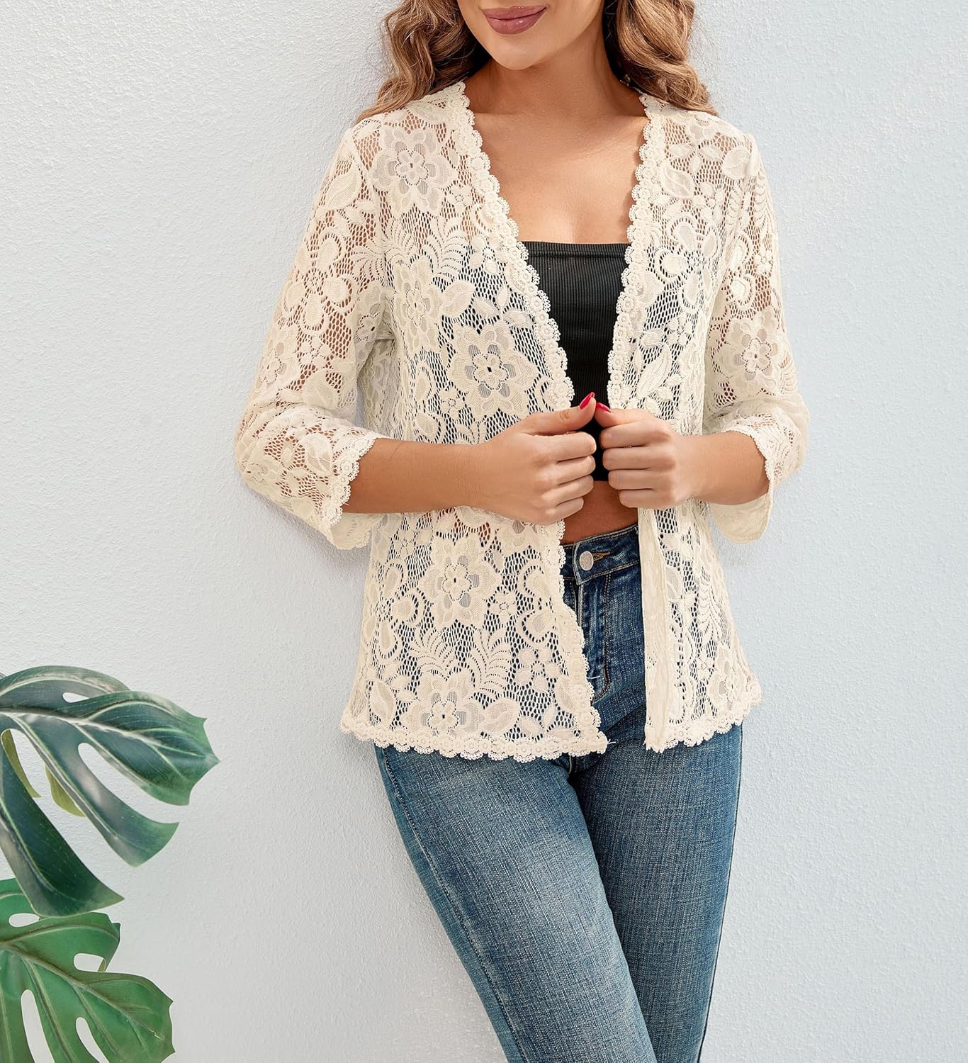 Bolero Shrugs for Women Dresses Black White Lace Summer Beach Lightweight Sheer Long Sleeve Wedding Cardigan Dressy - Image 2