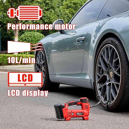 Miniatura 4 de Inflador de neumáticos inalámbrico para batería Milwaukee M18, bomba de aire de litio para automóvil, bomba de aire portátil LED de mano con medidor