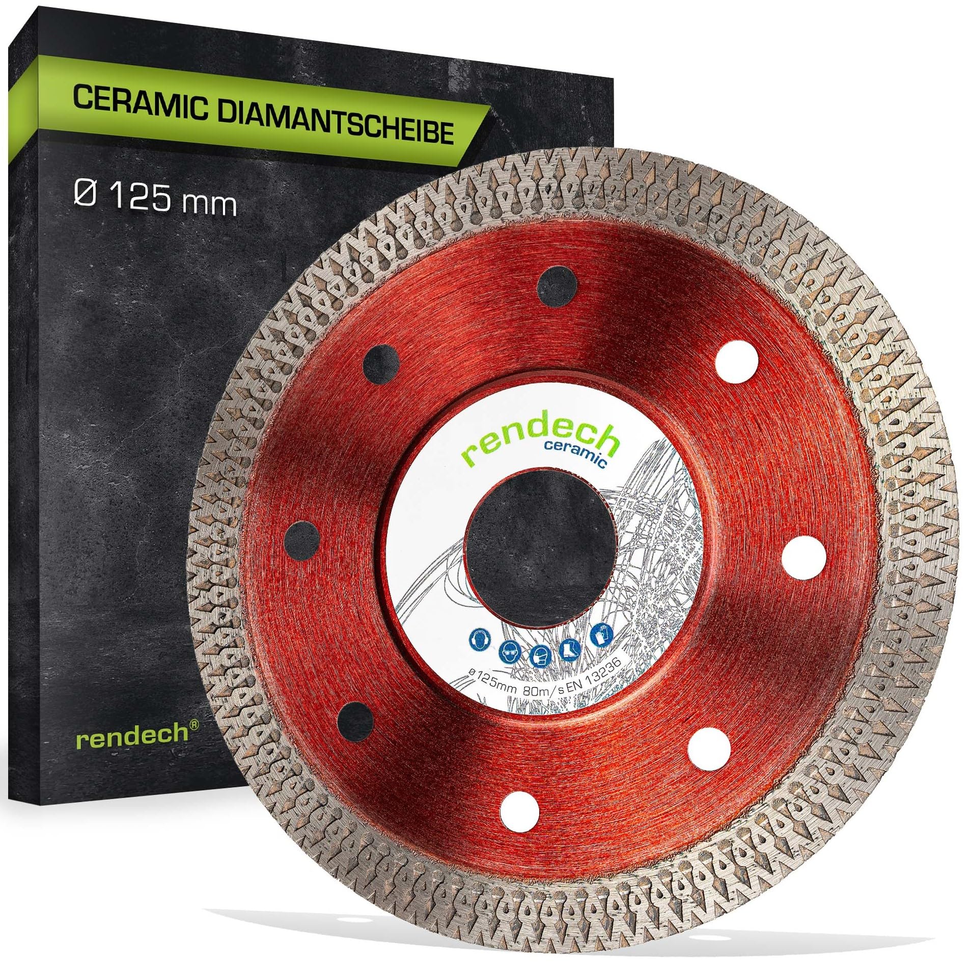 rendech® Diamantscheibe 125mm für saubere Schnittkanten | Ideal für harte Fliesen, Feinsteinzeug, Marmor, Granit, Keramik uvm. - Extra dünne Trennscheibe mit ruhigem Lauf