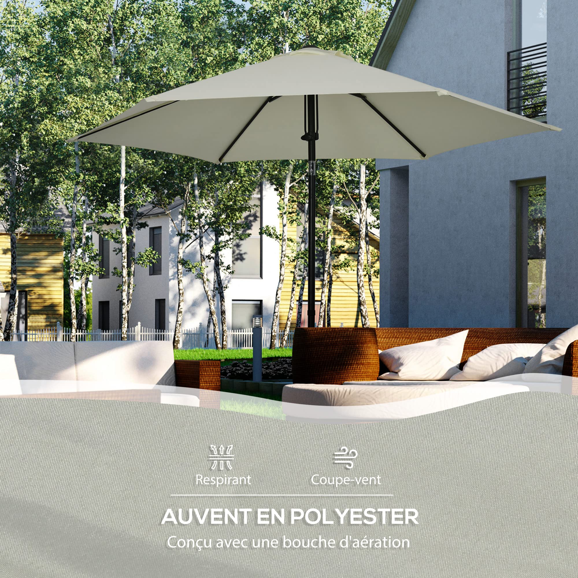 Outsunny Parasol de Jardin Inclinable Aération Ø 265 x 235H cm Gris Clair