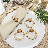 Vista 4 de Juego de 6 servilleteros de madera con cuentas de madera Servilleteros de madera rústica para decoración de mesa, hecho a mano, servilleta LEBEJUA