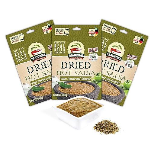 Salsa picante seca MAREGAL. Instantáneo. Solo tienes que añadir agua caliente para preparar hasta 8 onzas de salsa. Tomate verde y jalapeno. Paquete
