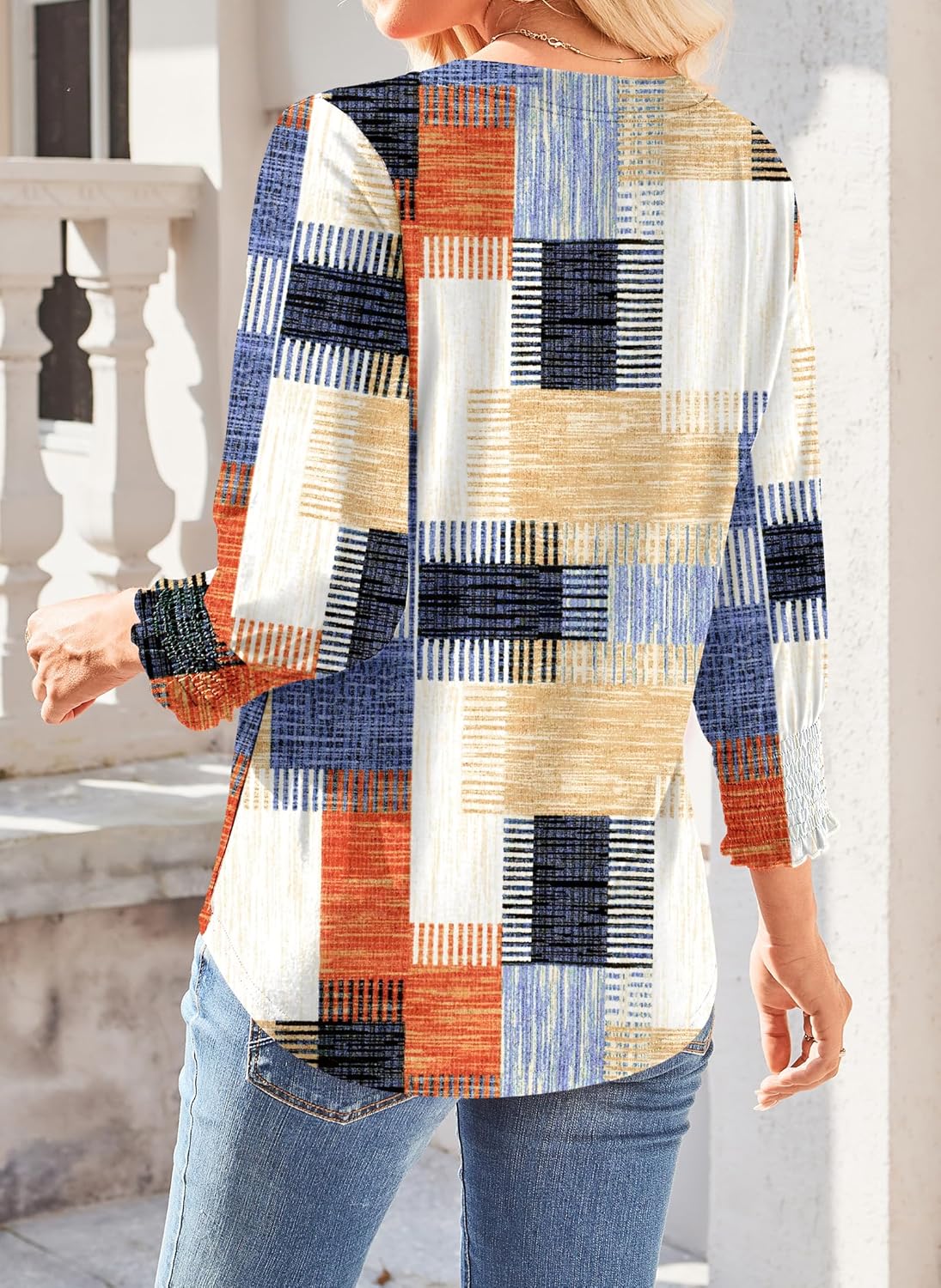 Hount 3/4 Sleeve Shirts for Women Dressy Casual Button V Neck Tops 2026 Summer Work Blouses Cute Henley Shirts - Image 5