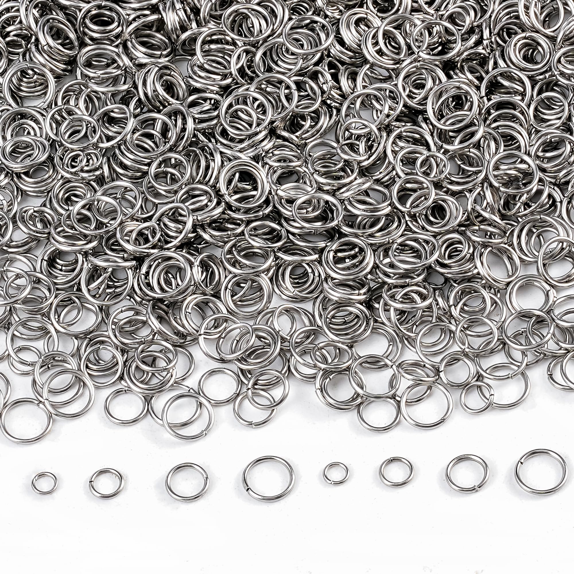 2000pcs 3mm 4mm 5mm 6mm Stainless Steel Jump Rings Metal O Rings Close but Unsoldered Single Loop Connector Rings for Jewelry Necklaces Bracelet Earrings Keychain Chainmail DIY Making
