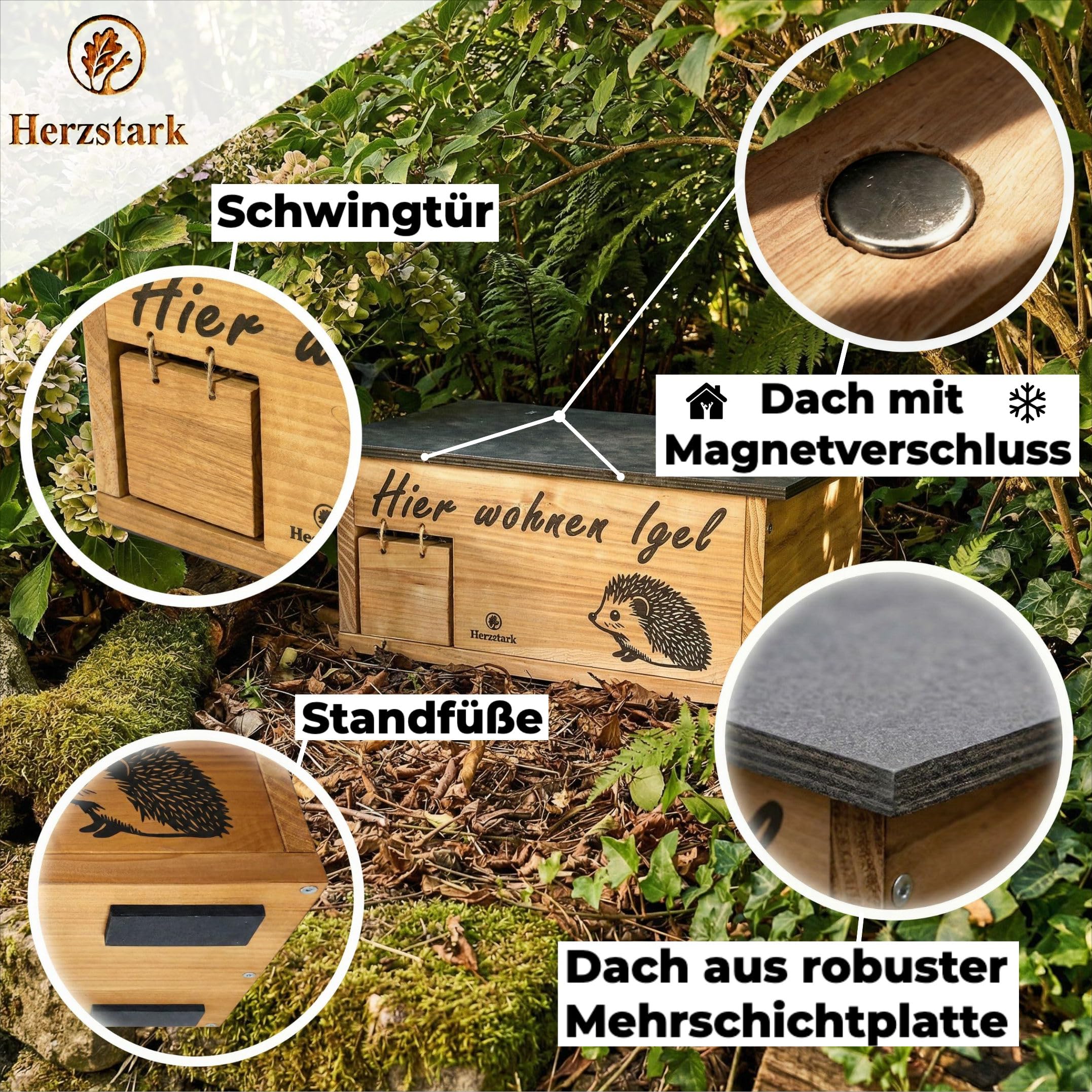 Igelhaus Winterfest Douglasien-Vollholz mit Labyrintheingang Rattenklappe