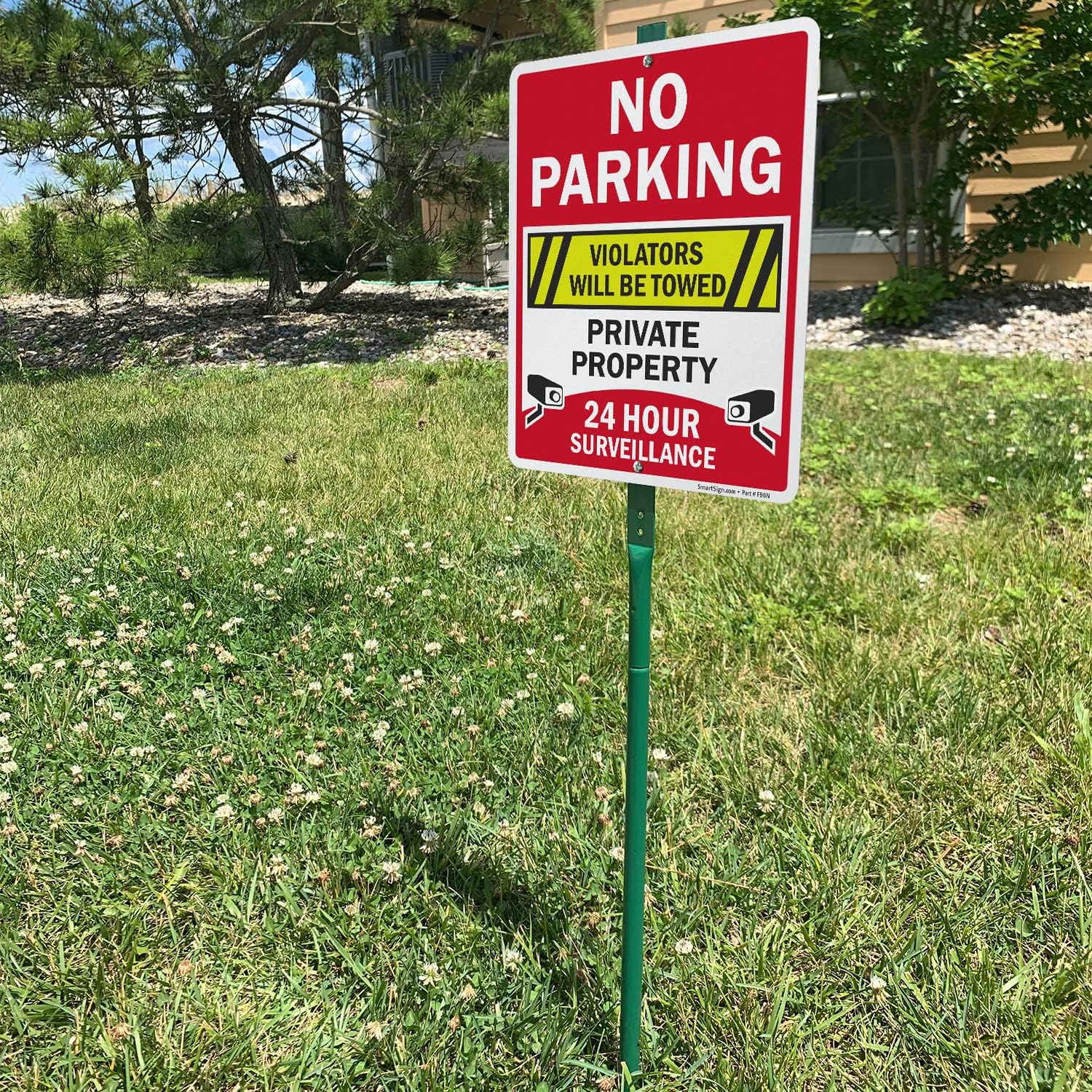 SmartSign 12" x 10" 'No Parking Violators Towed Private Property 24 Hour Surveillance' Yard Sign with 3 ft Stake, 40 mil Aluminum, 3M Laminated Engineer Grade Reflective, Set of 1