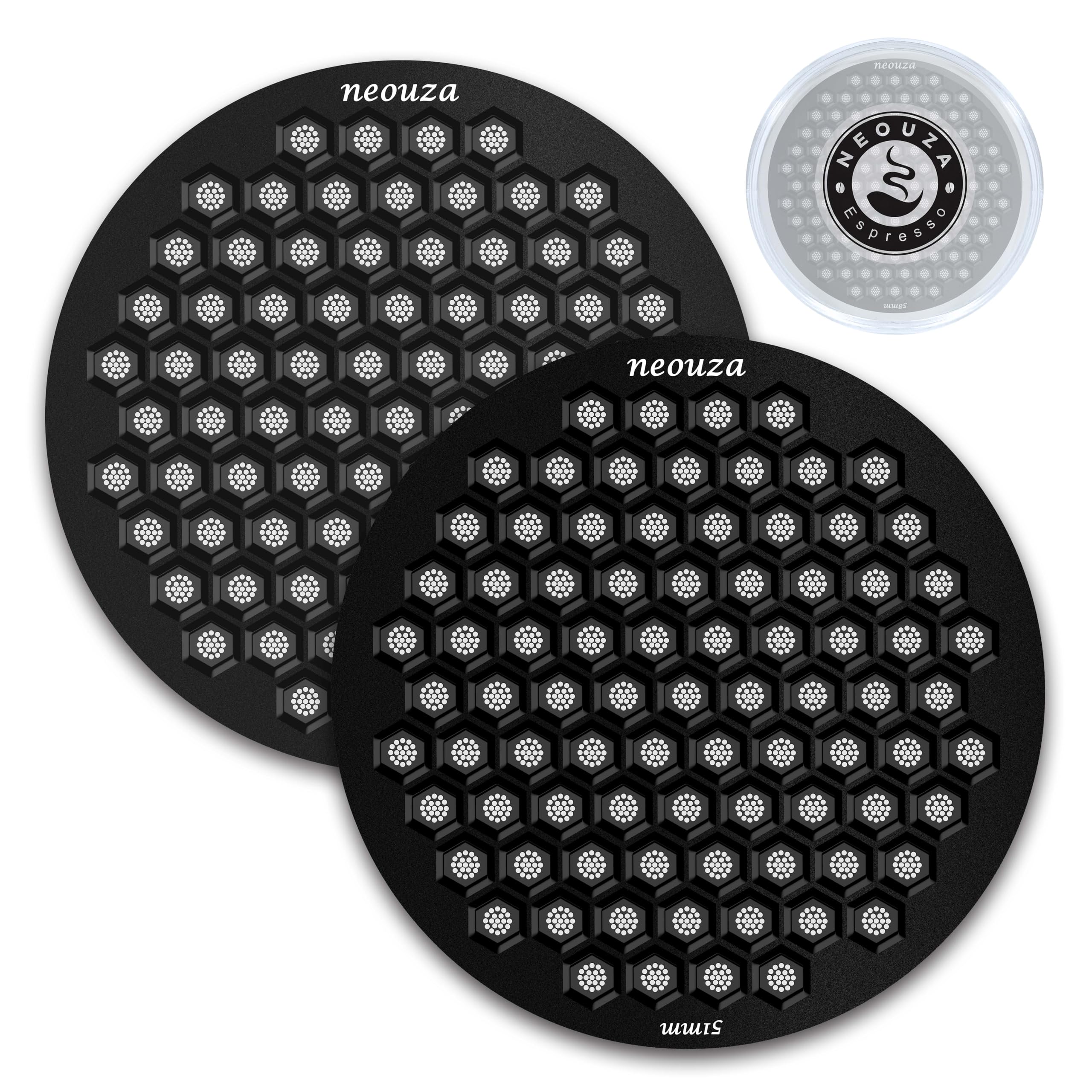 NEOUZA V4 Espresso Puck Screen 0.8mm Thickness Honeycomb Mesh Double Layer Black Protective Coating for Coffee Portafilter Basket (2 pcs., Black, 51mm)