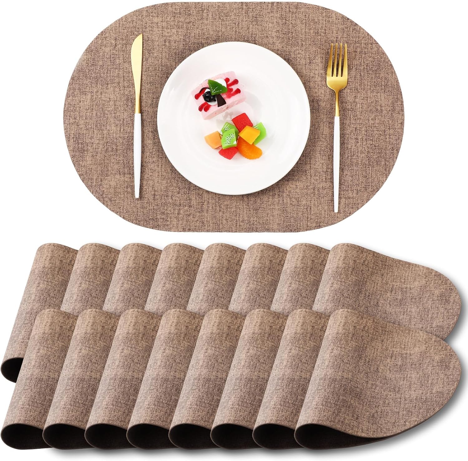 Mifoci 16 Pcs Double Sided Oval Placemats Wipeable Faux