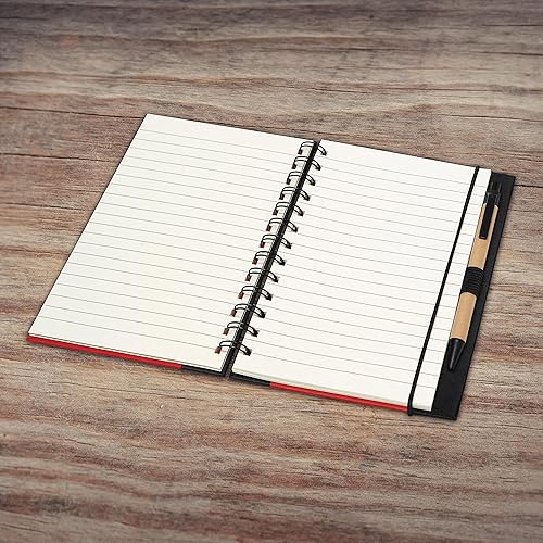 Miniatura 6 de DISCOUNT PROMOS Juego de 10 cuadernos Eco Block con bolígrafos, paquete a granel, perfecto para la escuela, oficina, negocios, hogar, color rojo