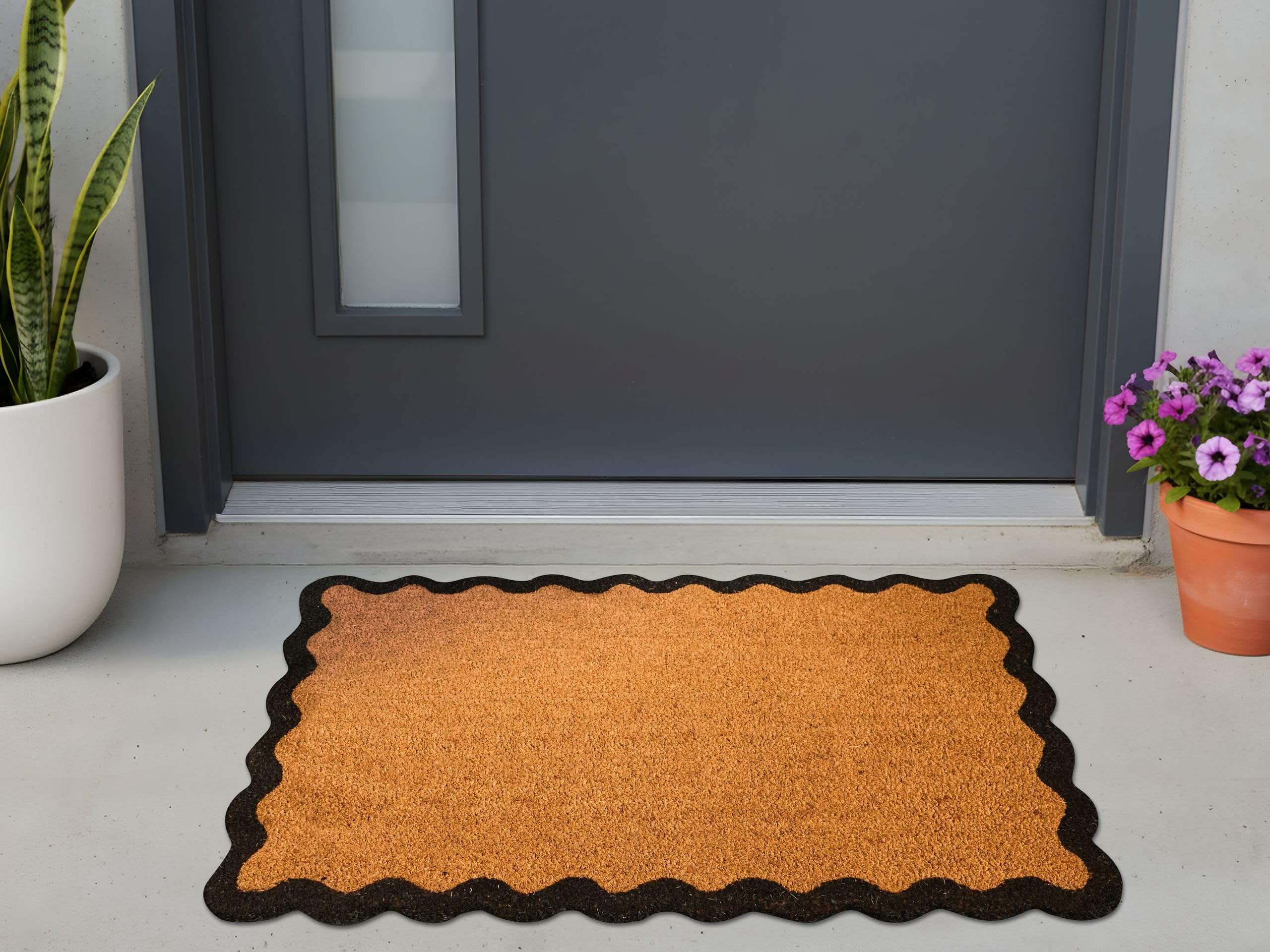 Beliani Paillasson en Fibre de Coco 60 x 90 cm Antidérapant Dessous en PVC Motif Ondulé Naturel Pinatubo