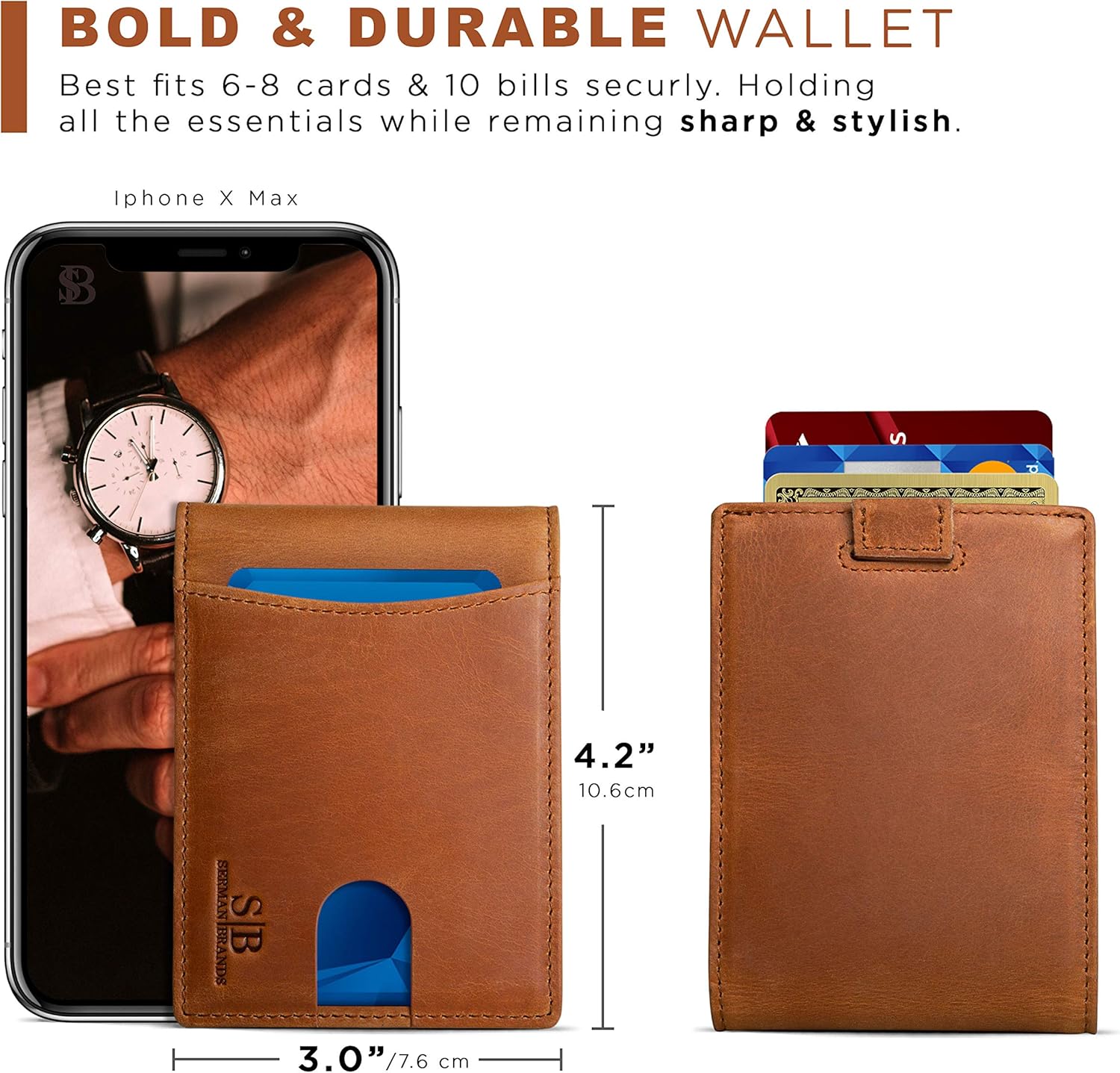 SERMAN BRANDS RFID Blocking Slim Bifold Genuine Leather Thin Minimalist Front Pocket Wallets for Men Billfold Wallet Men Gift - Image 5