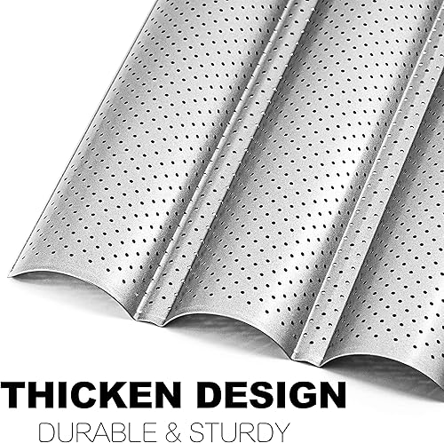 Miniatura 5 de Anaeat Molde para hornear pan francés perforado antiadherente, 15 x 13 pulgadas, molde para tostadas premium, plateado
