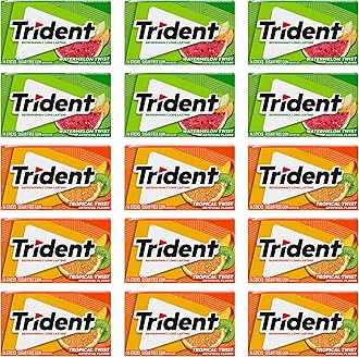Sugar-Free Chewing Gum Variety Pack Candy, Watermelon Twist & Tropical Twist Flavor, Bulk, 15 Packs of 14 Pieces (210 Total Pieces)