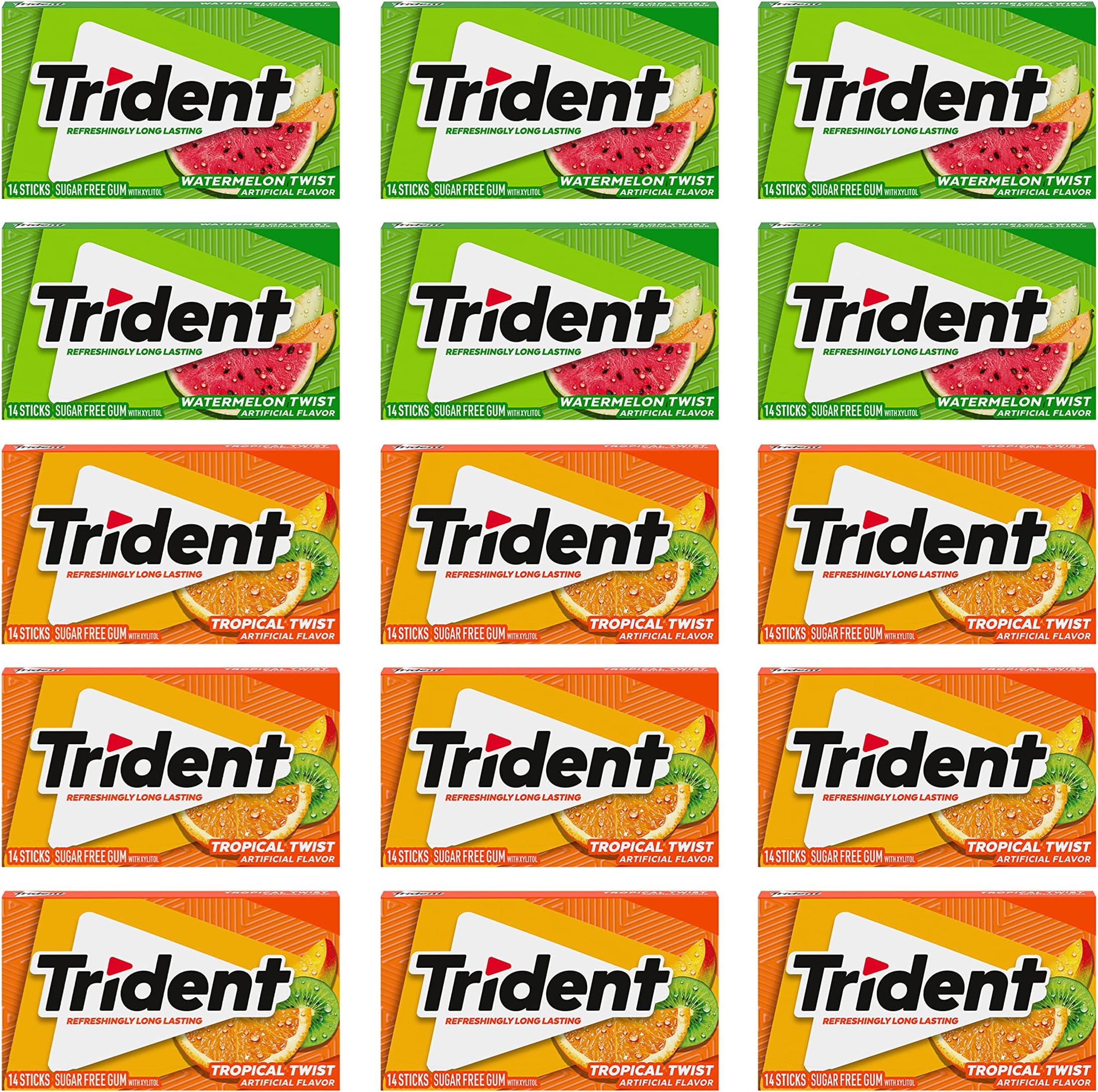 Sugar Free Gum Variety Pack, Watermelon Twist & Tropical Twist Flavors, 15 Packs of 14 Pieces (210 Total Pieces)