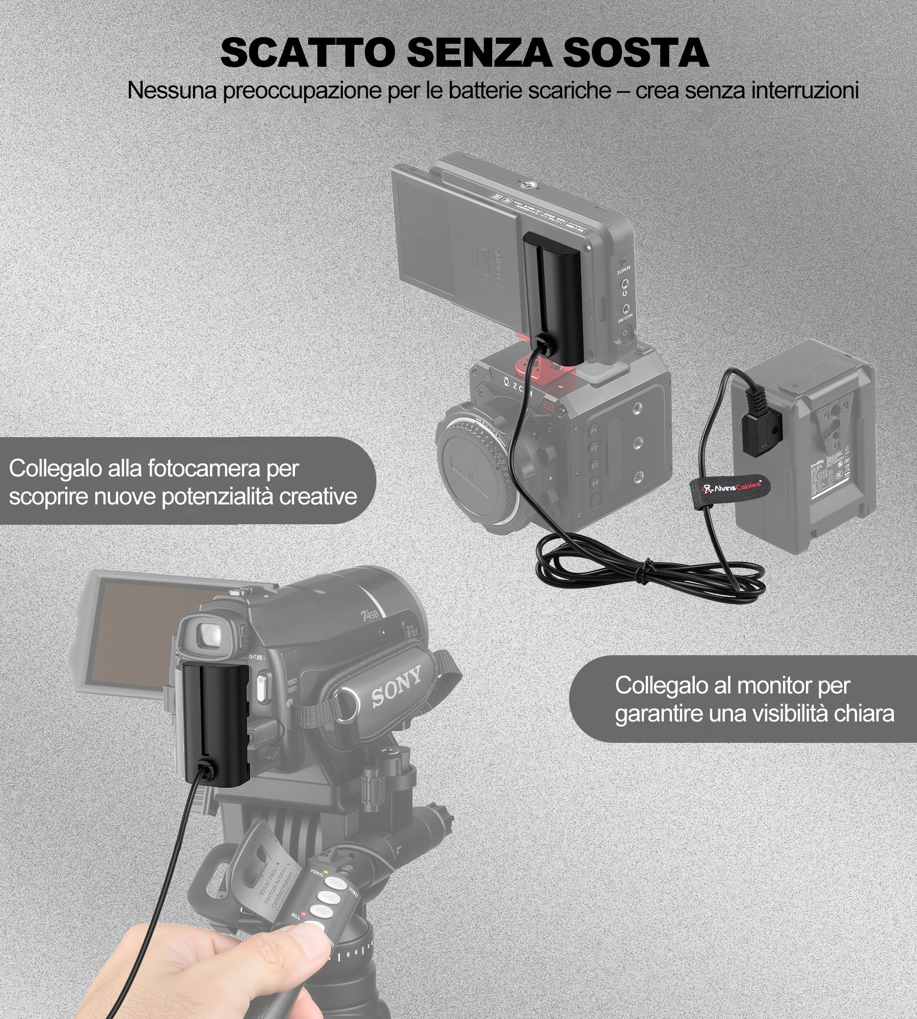 Alvin's Cables NP F550 Dummy Batteria per D-Tap Cavo di alimentazione per Sony NP F570 NP F970 Atomos Shinobi Atomos Ninja Monitor Smallhd Focus 7