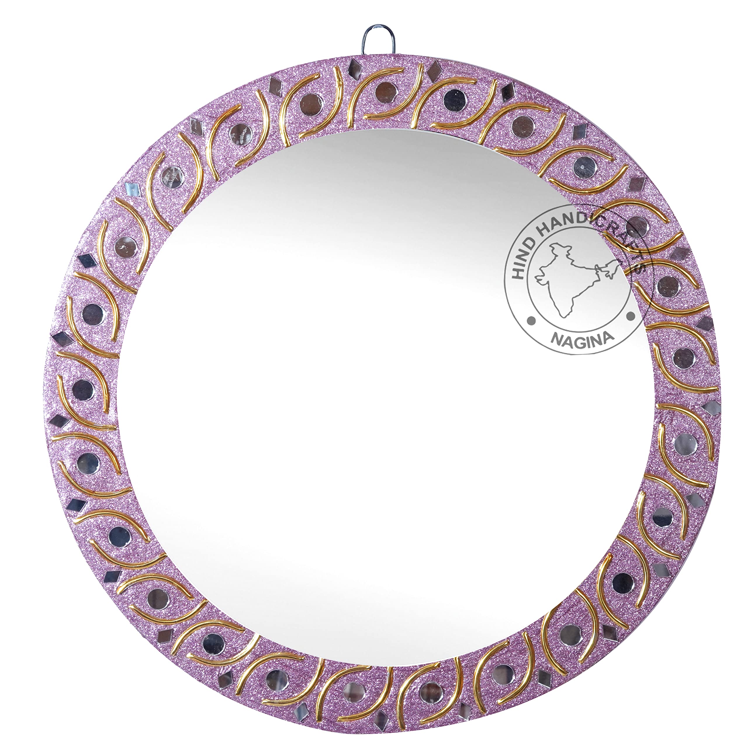 Miroir mural rond rustique violet 40cm pour salon et entrée