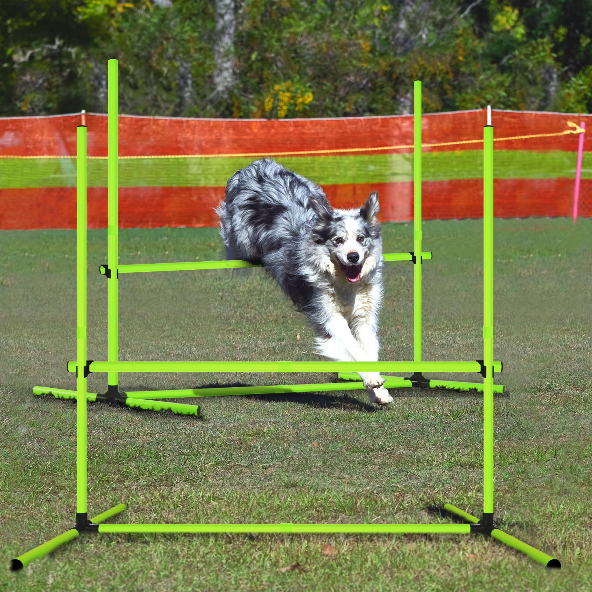 FIVMEN 4 x Agility zestaw drążków do slalomu dla psów, zestaw treningowy z regulacją wysokości, zestaw przeszkód z tworzywa sztucznego, hobby, z torbą transportową, do treningu psów, zielony