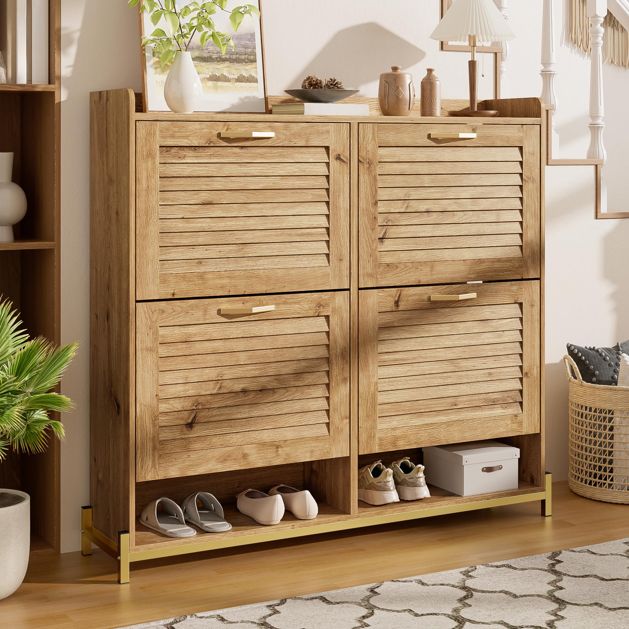 Armoire à chaussures - 108,5 x 24 x 100 cm - Couleur bois - Lamelles