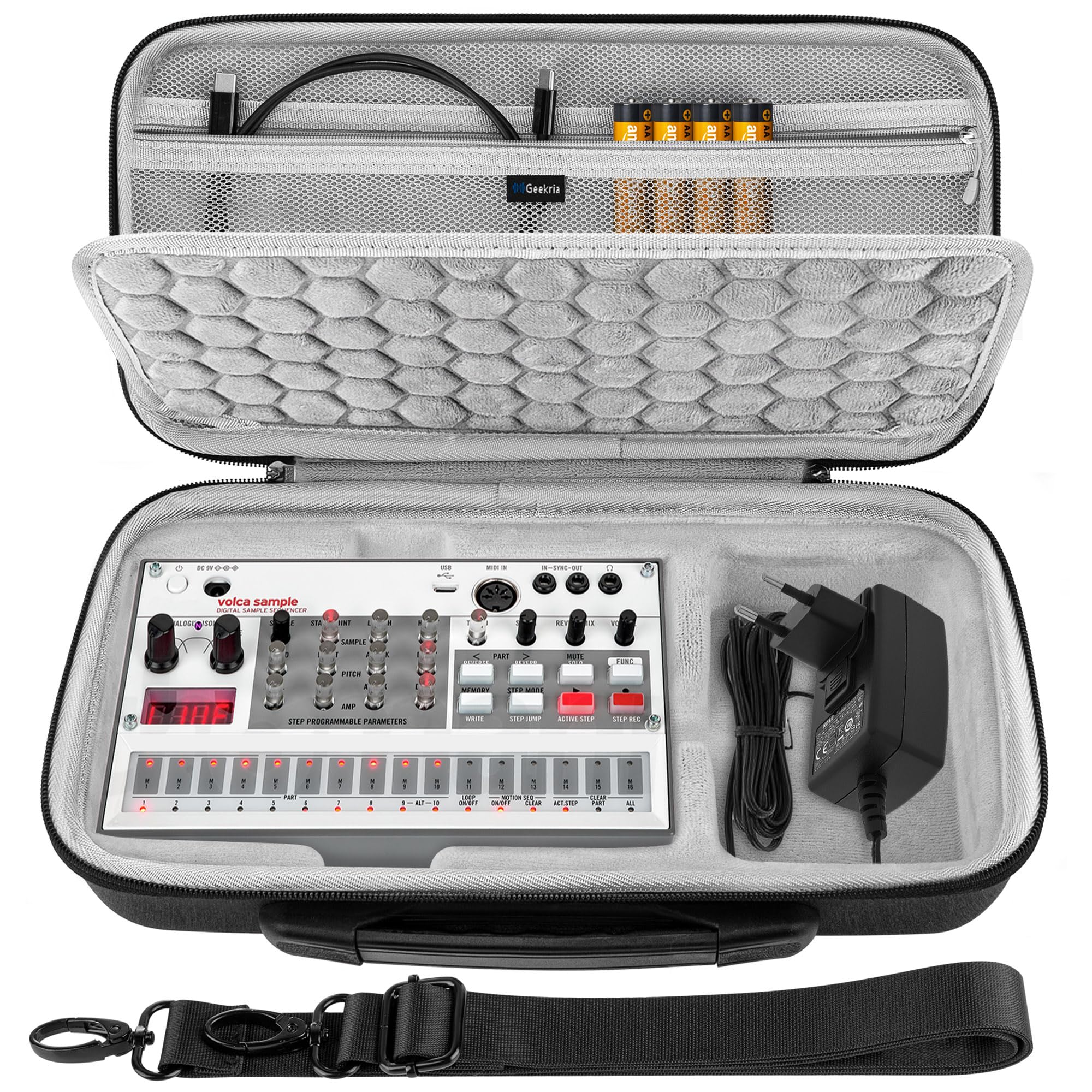 GEEKRIA Tragetasche für Audio-Interfaces, kompatibel mit Korg Volca Drum/Volca Keys/Volca Beats/Volca FM2/Volca Sample 2/Volca Bass, EVA-Hartschale, tragbare Reisetasche (dunkelgrau)