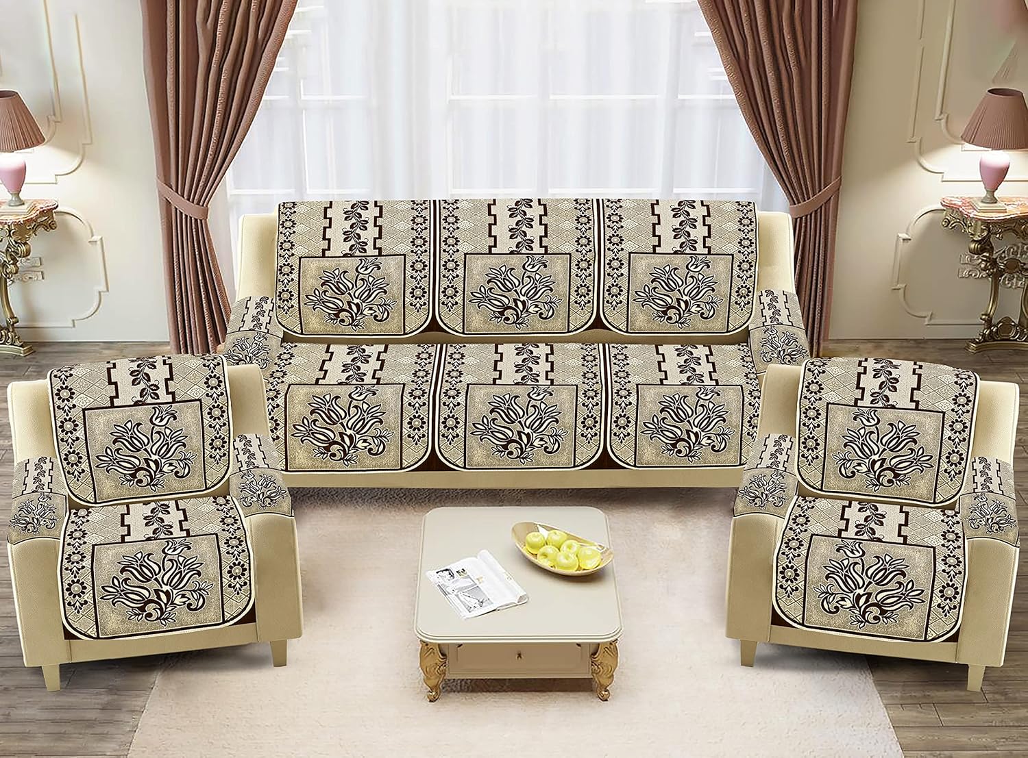 Dazzling DECOR Velvet Sofa Cover with Arm Covers Set of 5 Seater