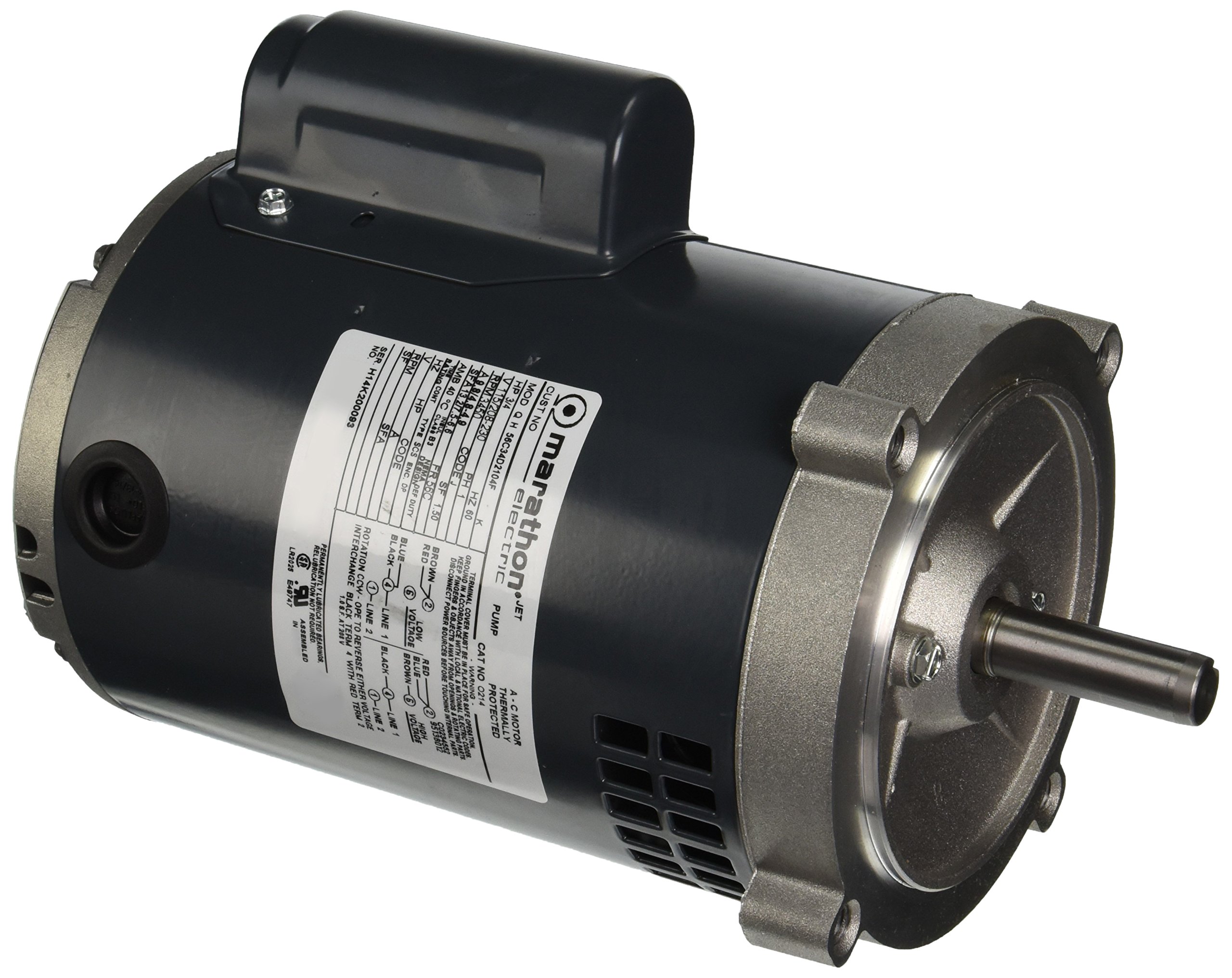 Marathon O214 56C Frame Oil Burner Motor, Single Phase Capacitor Start, Flange Mount, Open Drip Proof, 9.8/4.8-4.9 amp, 3/4 hp, 3600 RPM, 115/208-230V