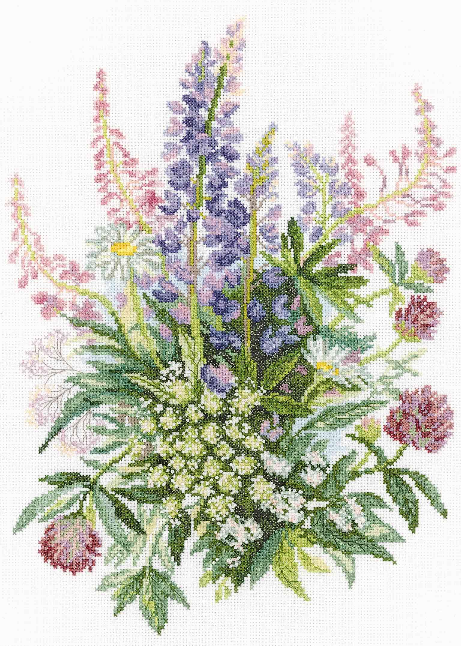 Rto Green Clover And Lupines Counted Cross Stitch Kit, 10.25-Inch X 14.25-Inch 14 Count