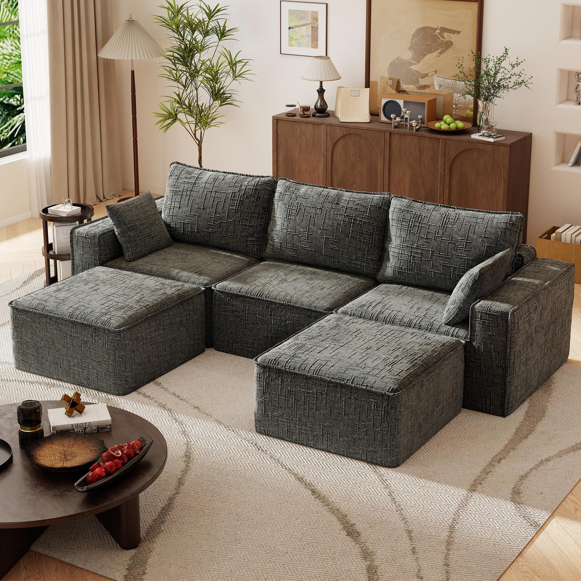 Hanherry 113 8 Boneless Couches L Shaped Sofa for Living Room Modular Sofa Memory Foam Comfy Chenille Sofa